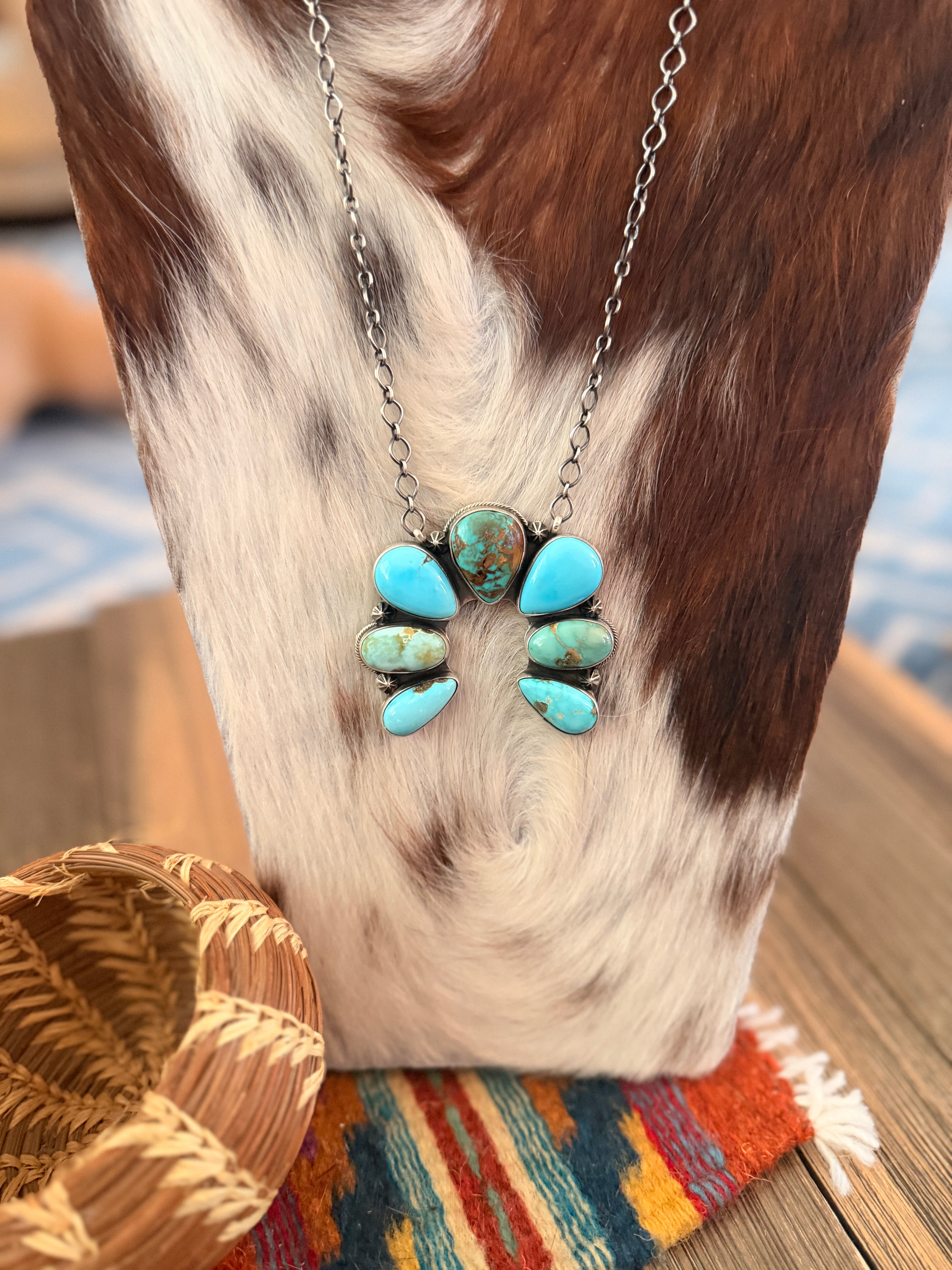 Handcrafted Sonoran Mountain Turquoise & Sterling Silver Naja Necklace