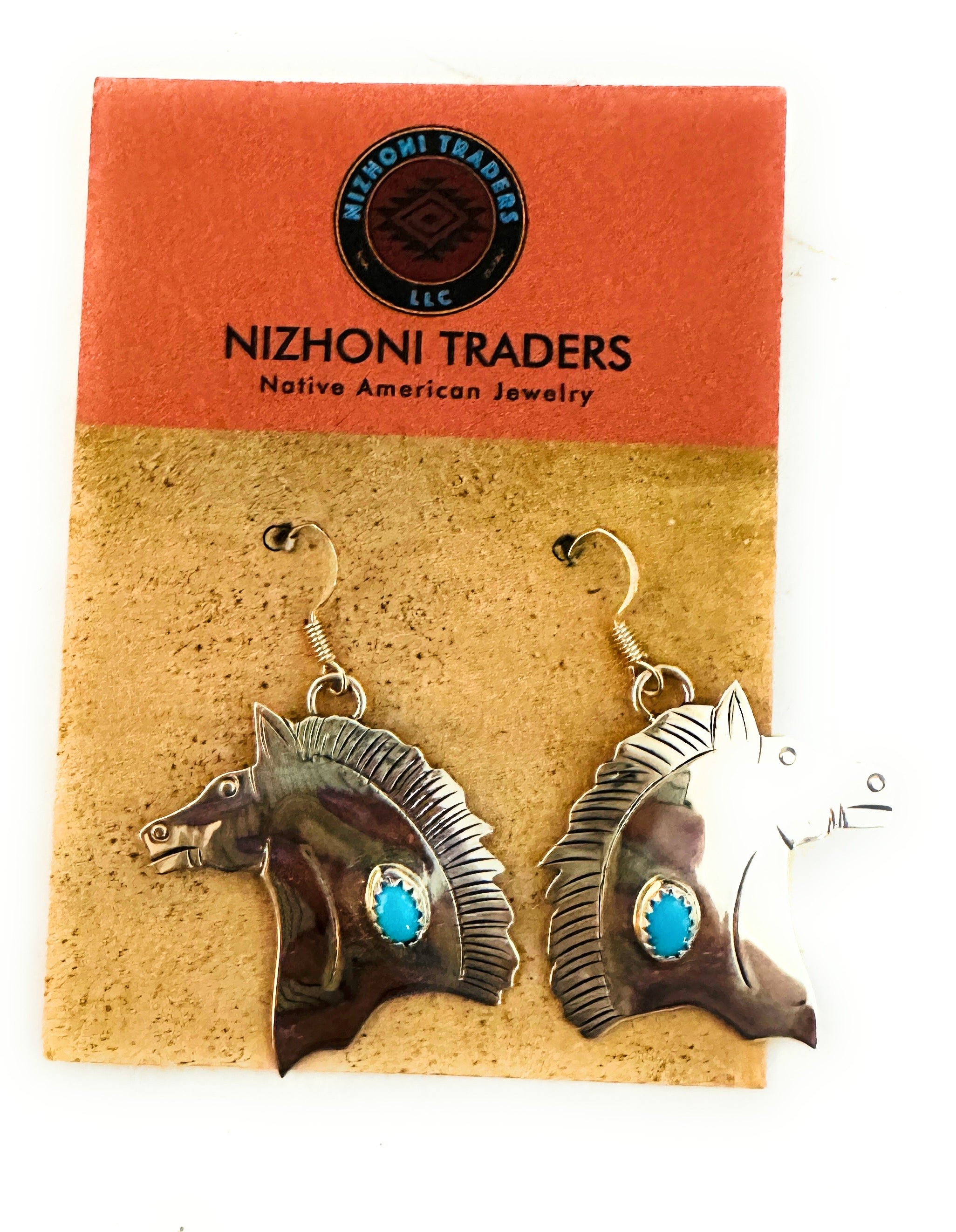 Navajo Turquoise & Sterling Silver Horse Dangle Earrings Signed