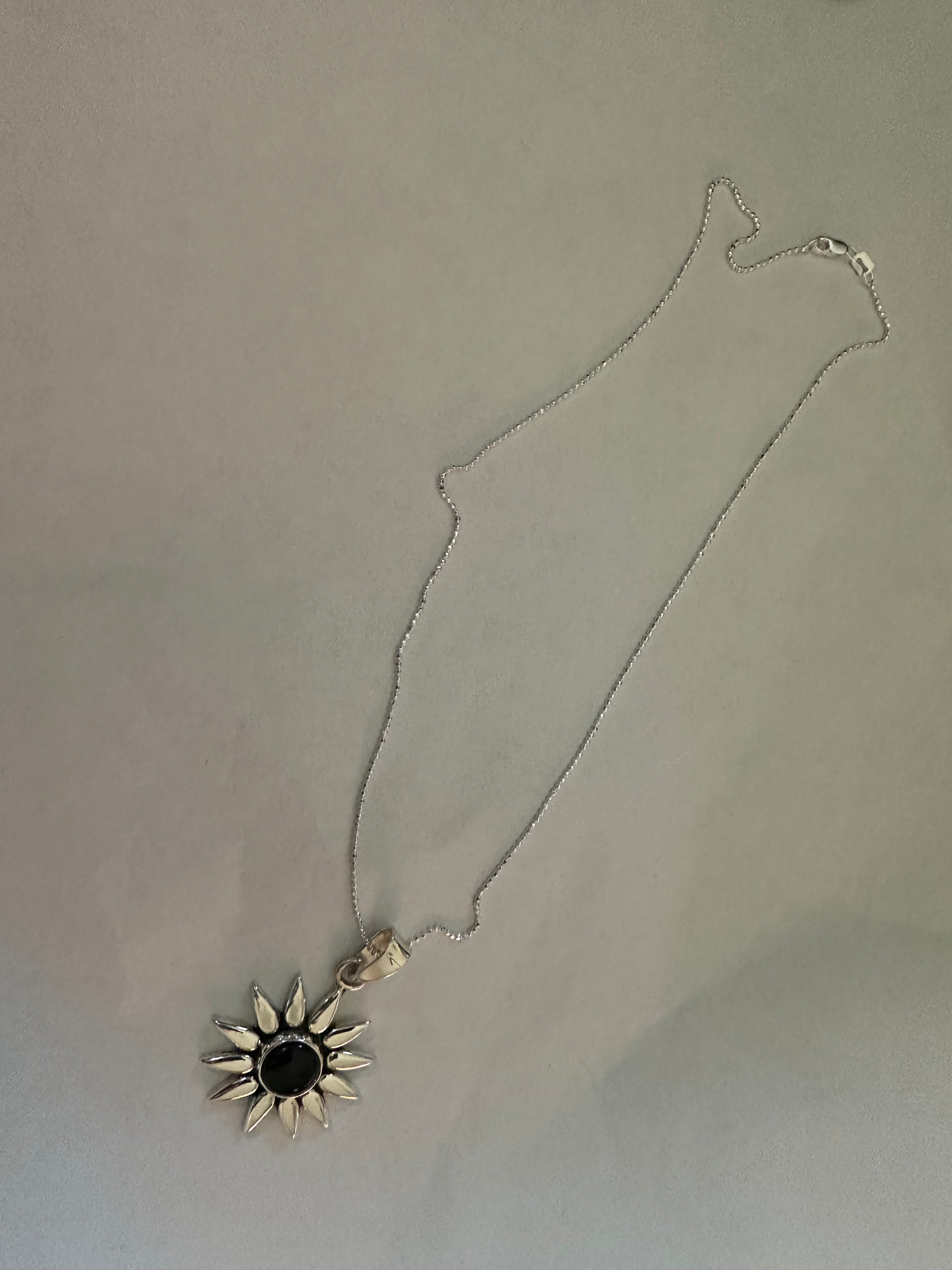Mini Black Sunburst Pendant Necklace