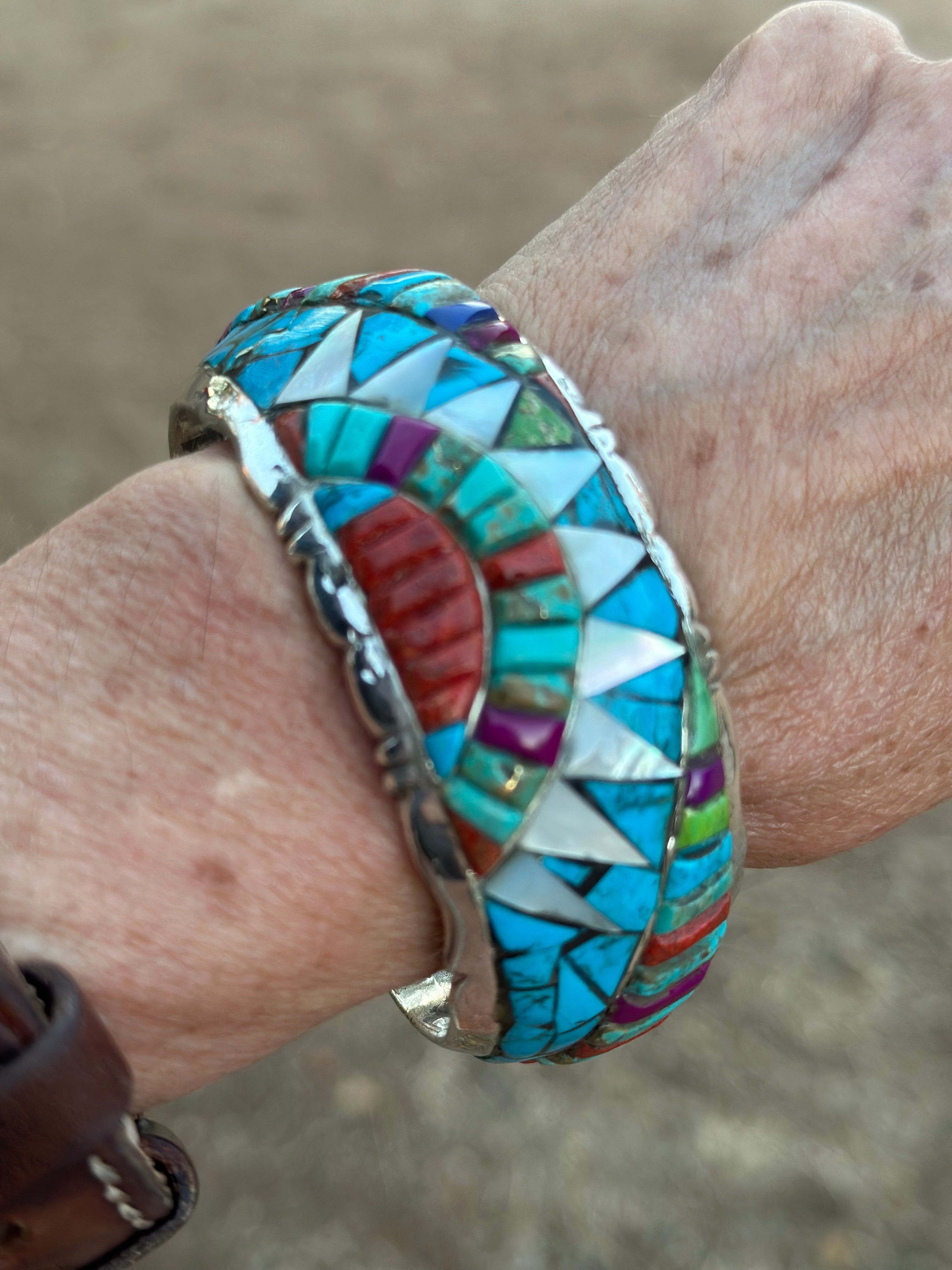 Handmade Sterling Silver Multi Stone Sun Inlay Cuff