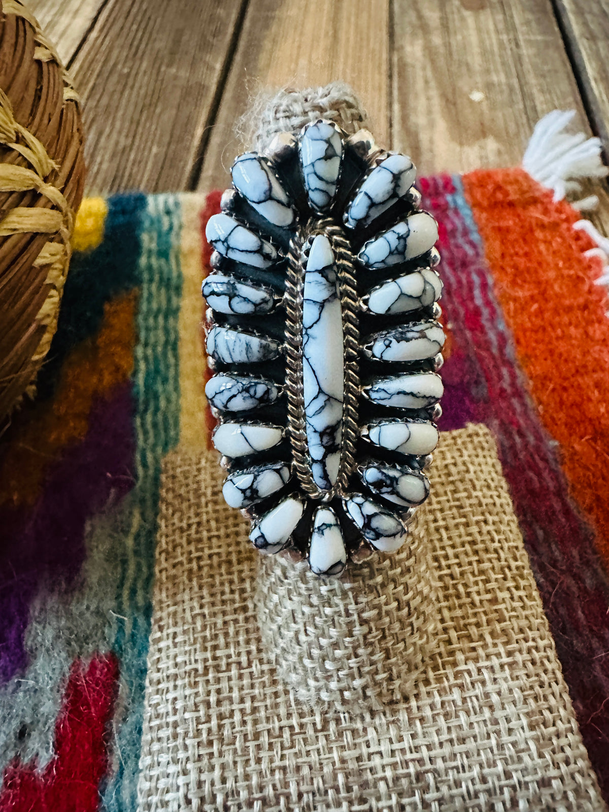 Handcrafted Sterling Silver & Howlite Cluster Ring Size 6