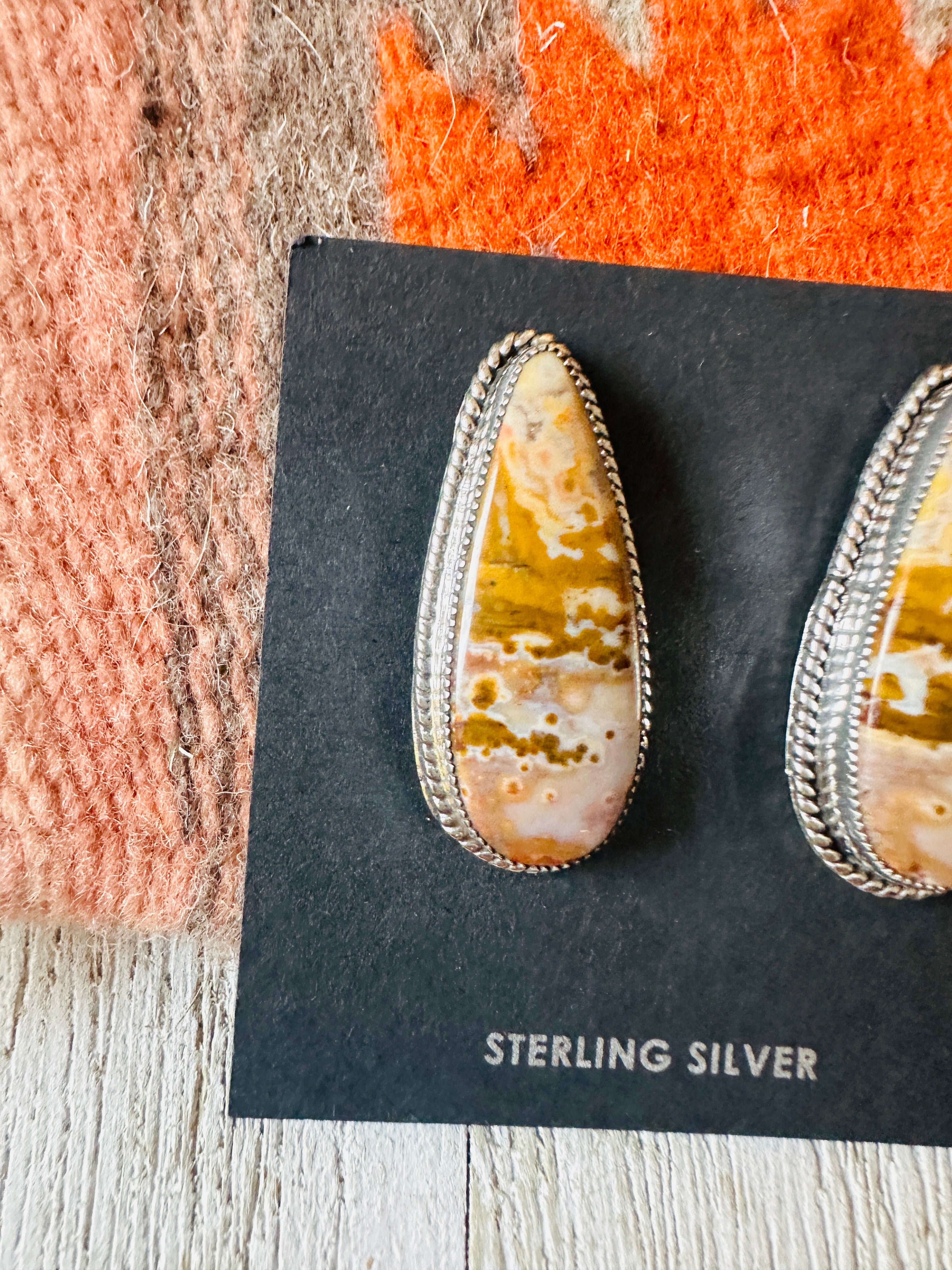 Navajo Jasper Sterling Silver Post Earrings Signed