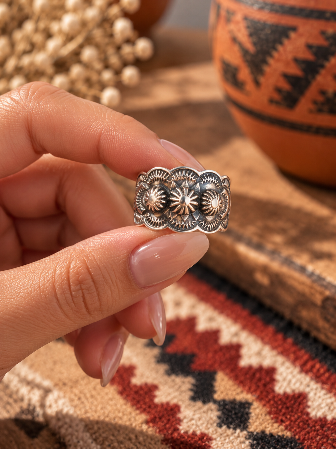 The Benny Ramone Sterling Silver Flower Cigar Band Ring