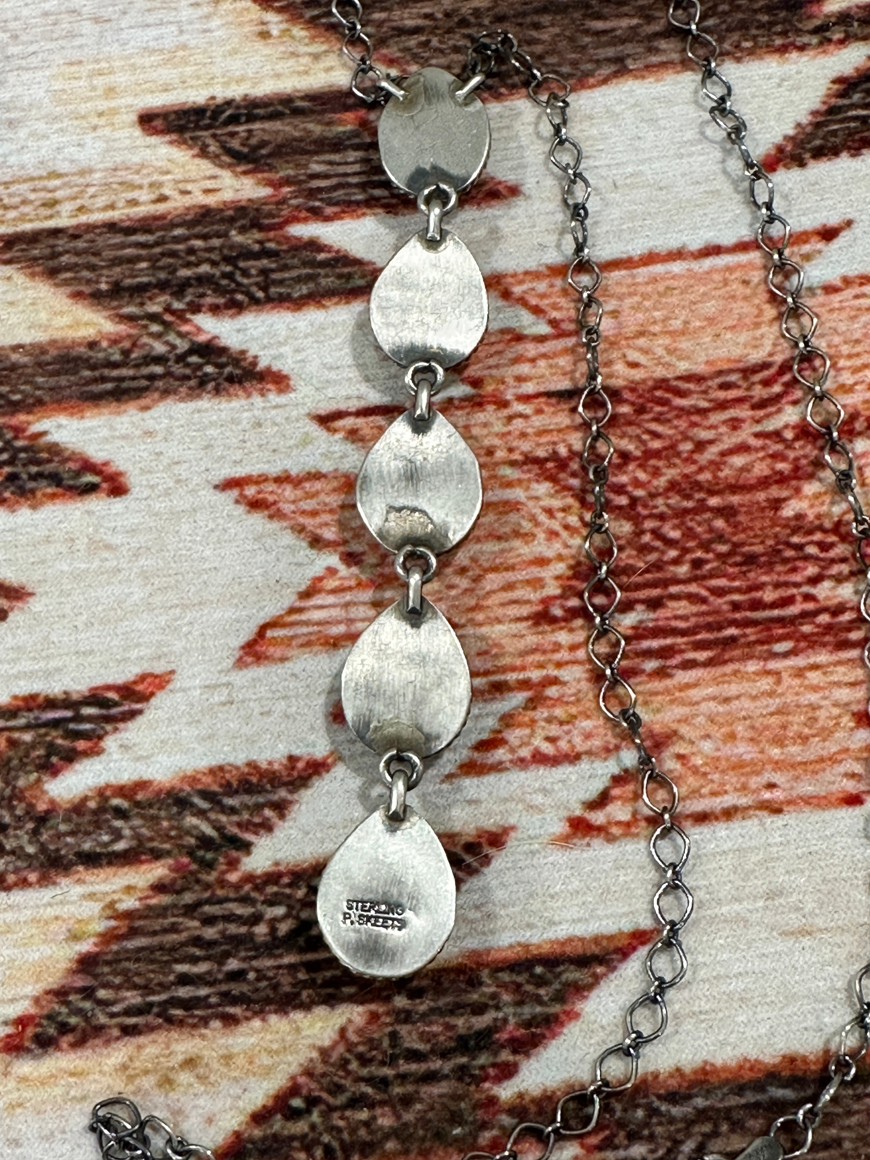 Handcrafted Queen Pink Conch & Sterling Silver 5 Teardrop Necklace