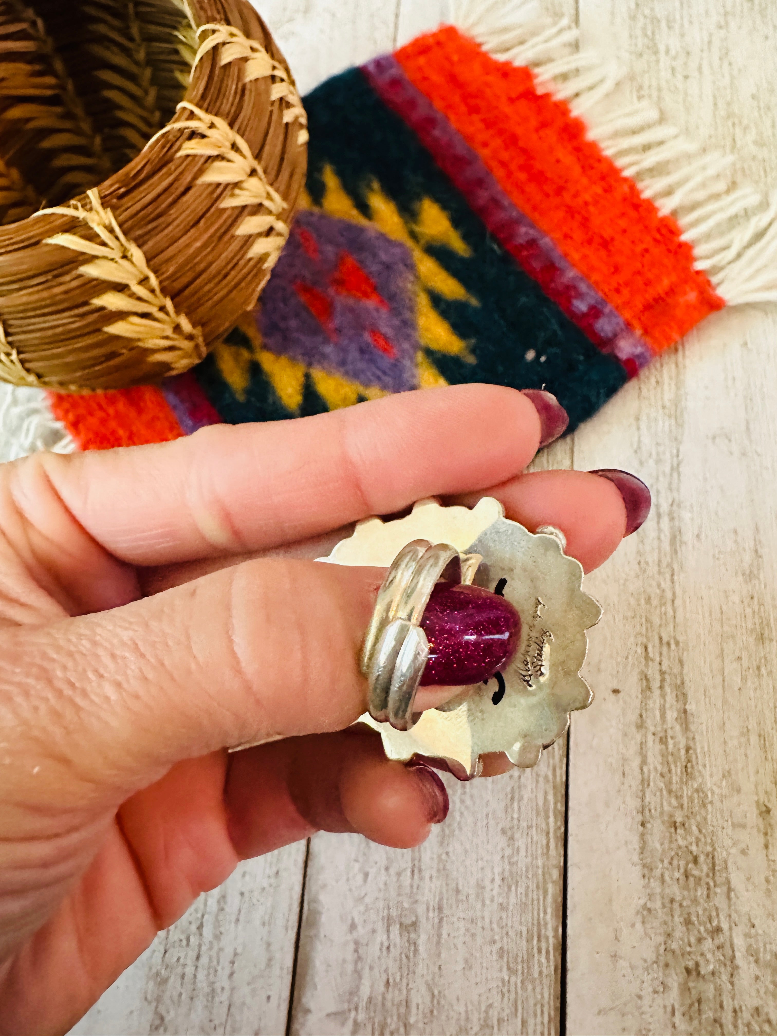 Handcrafted Sterling Silver & Multi Stone Cluster Adjustable Ring