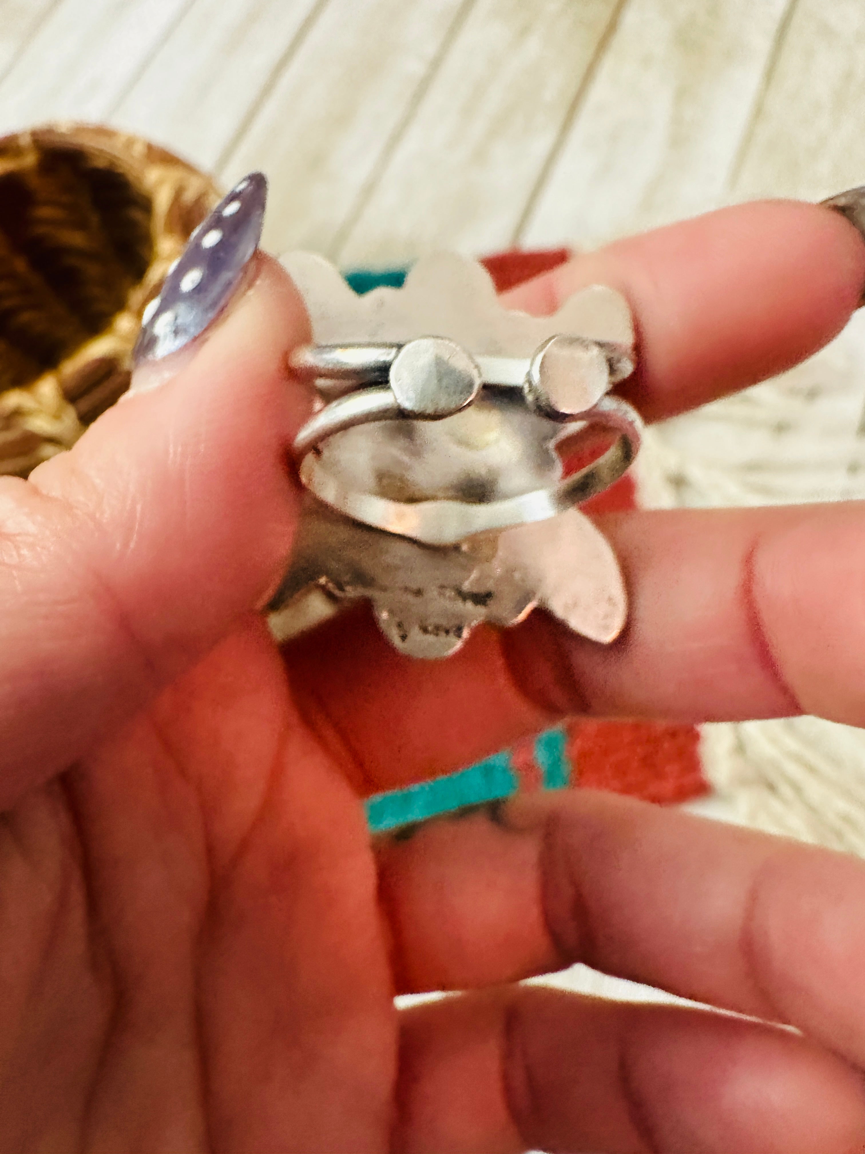 Handcrafted Queen Pink Conch, Turquoise & Sterling Silver Adjustable Ring by Jacqueline Silver