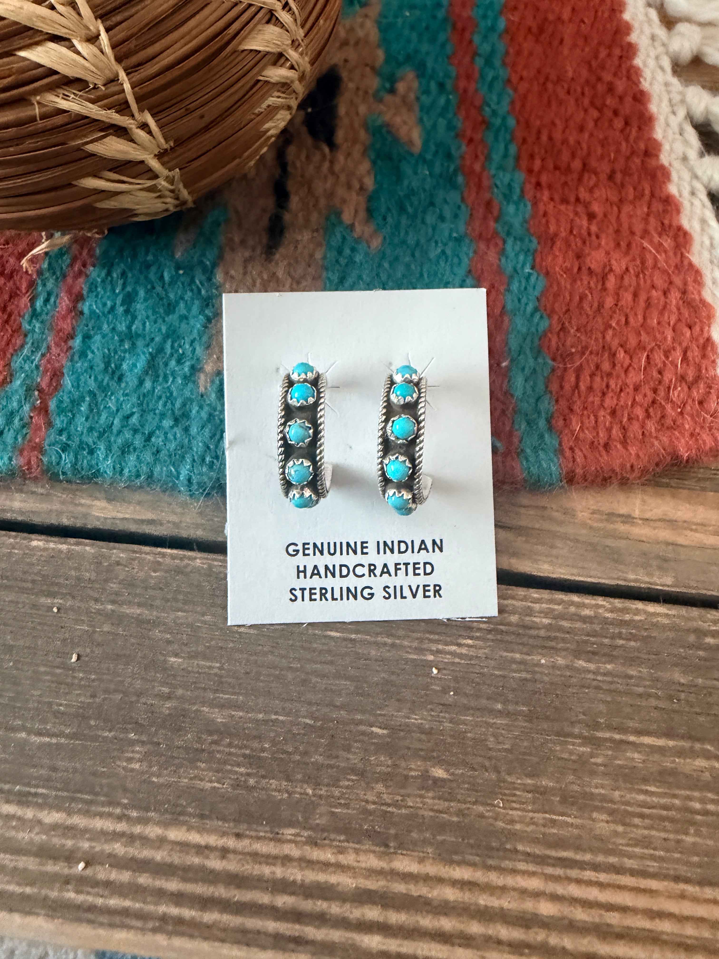 Handcrafted Turquoise & Sterling Silver Snake Eye Hoop Earrings