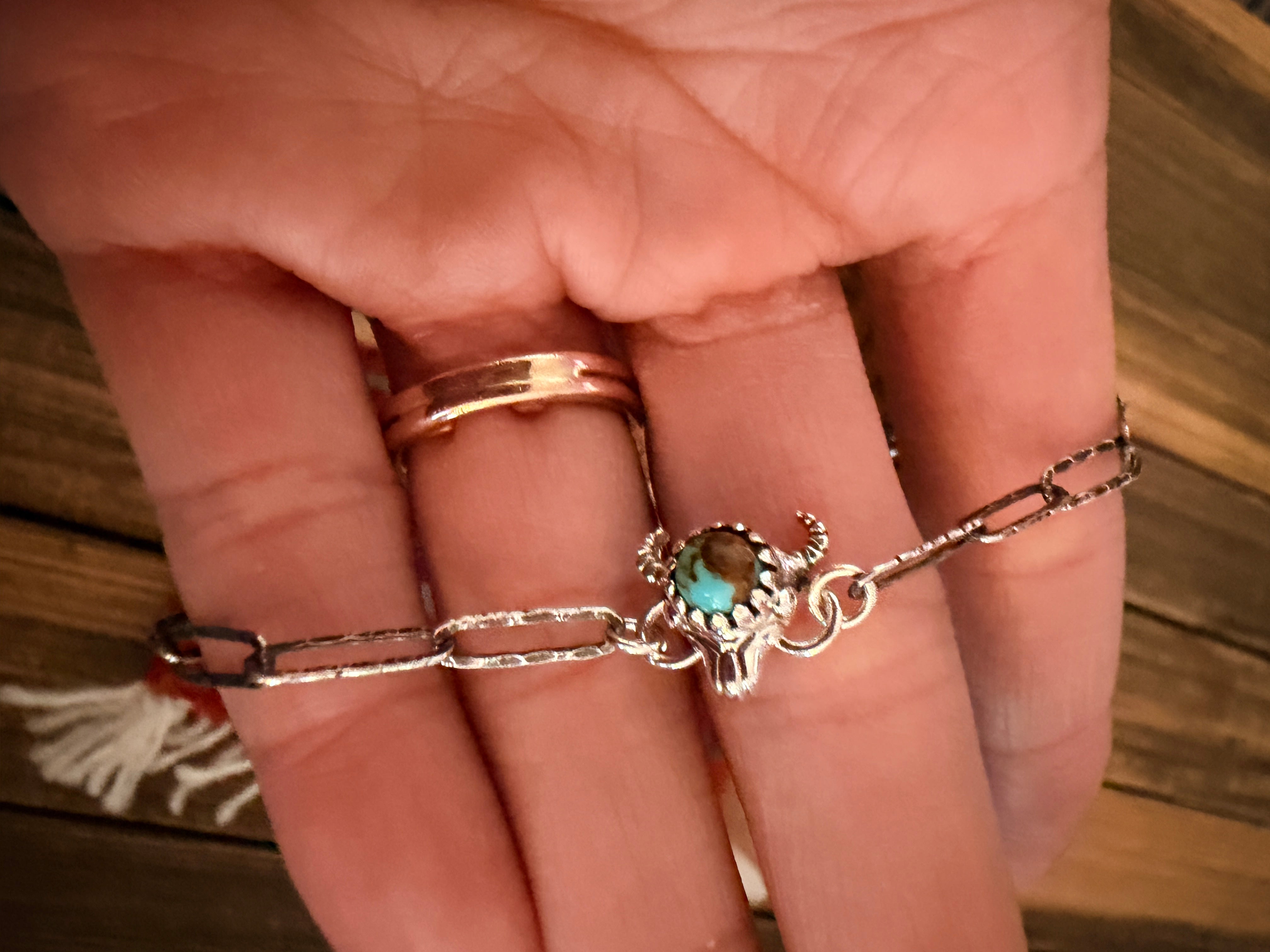 Handmade Sterling Silver and Turquoise Bullhead Link Bracelet