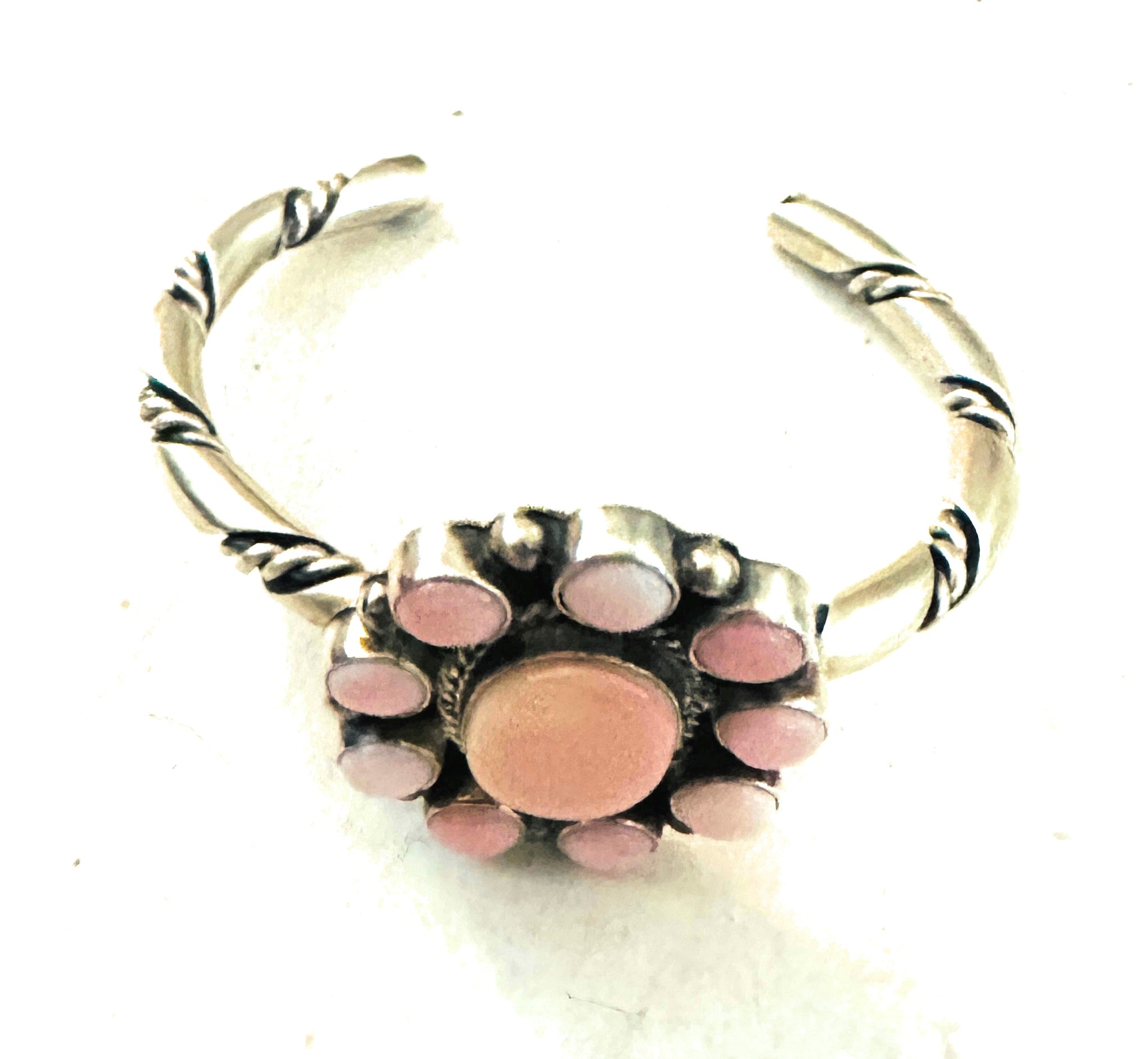 Navajo Queen Pink Conch Shell & Sterling Silver Cluster Cuff Bracelet