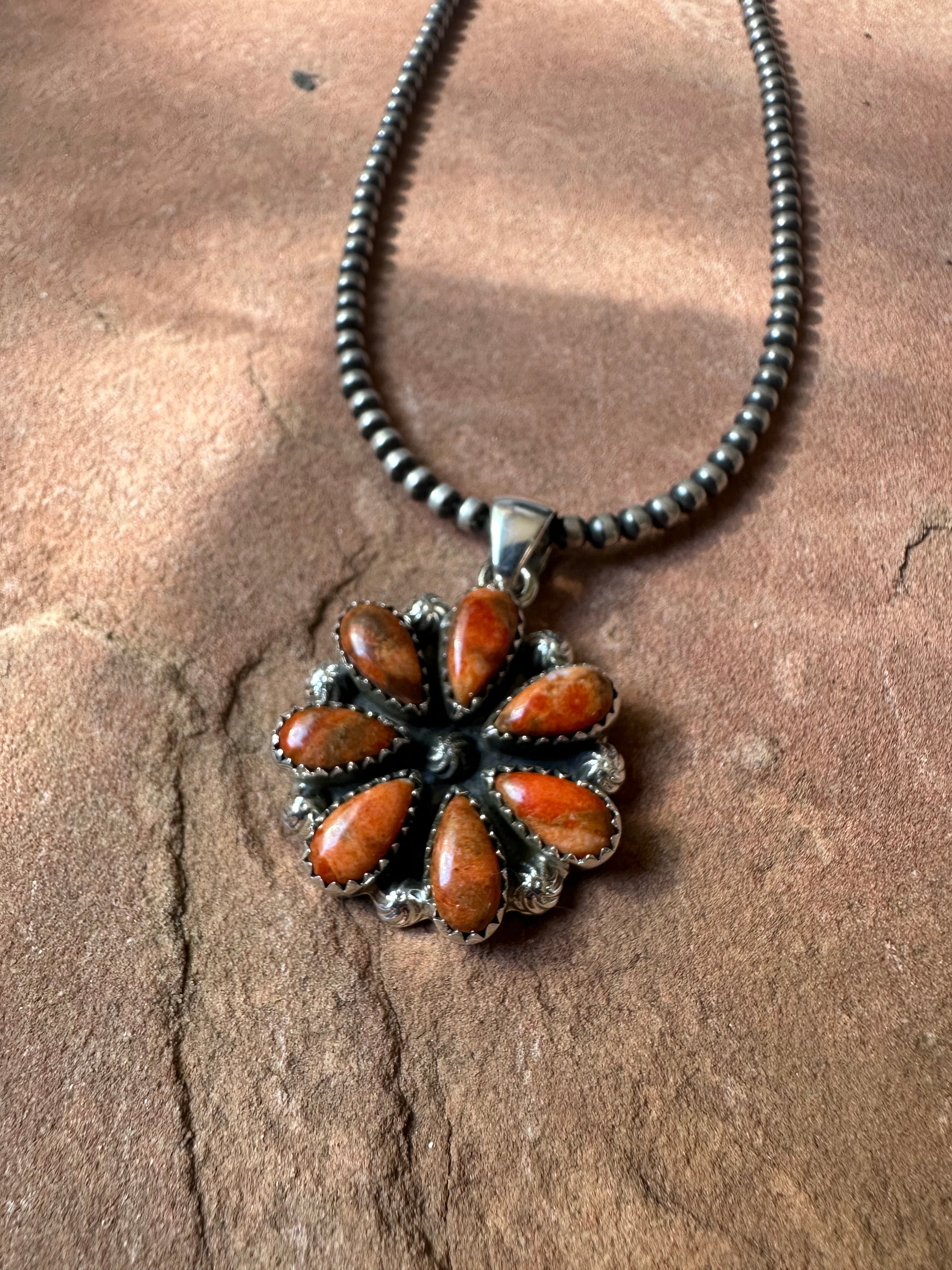 Handmade Orange Mojave & Sterling Silver Pendant