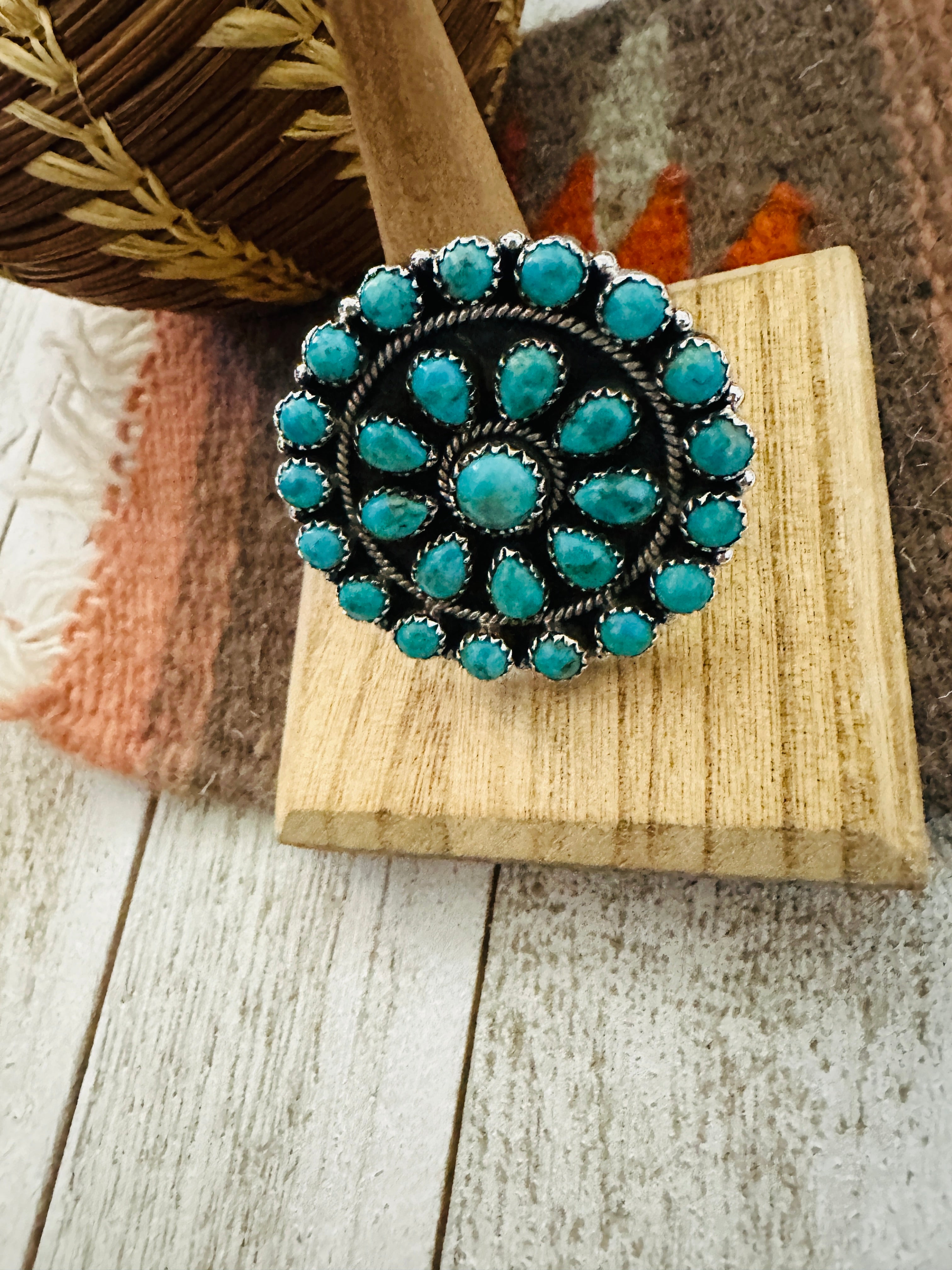 Handmade Sterling Silver & Turquoise Cluster Adjustable Ring by Nizhoni