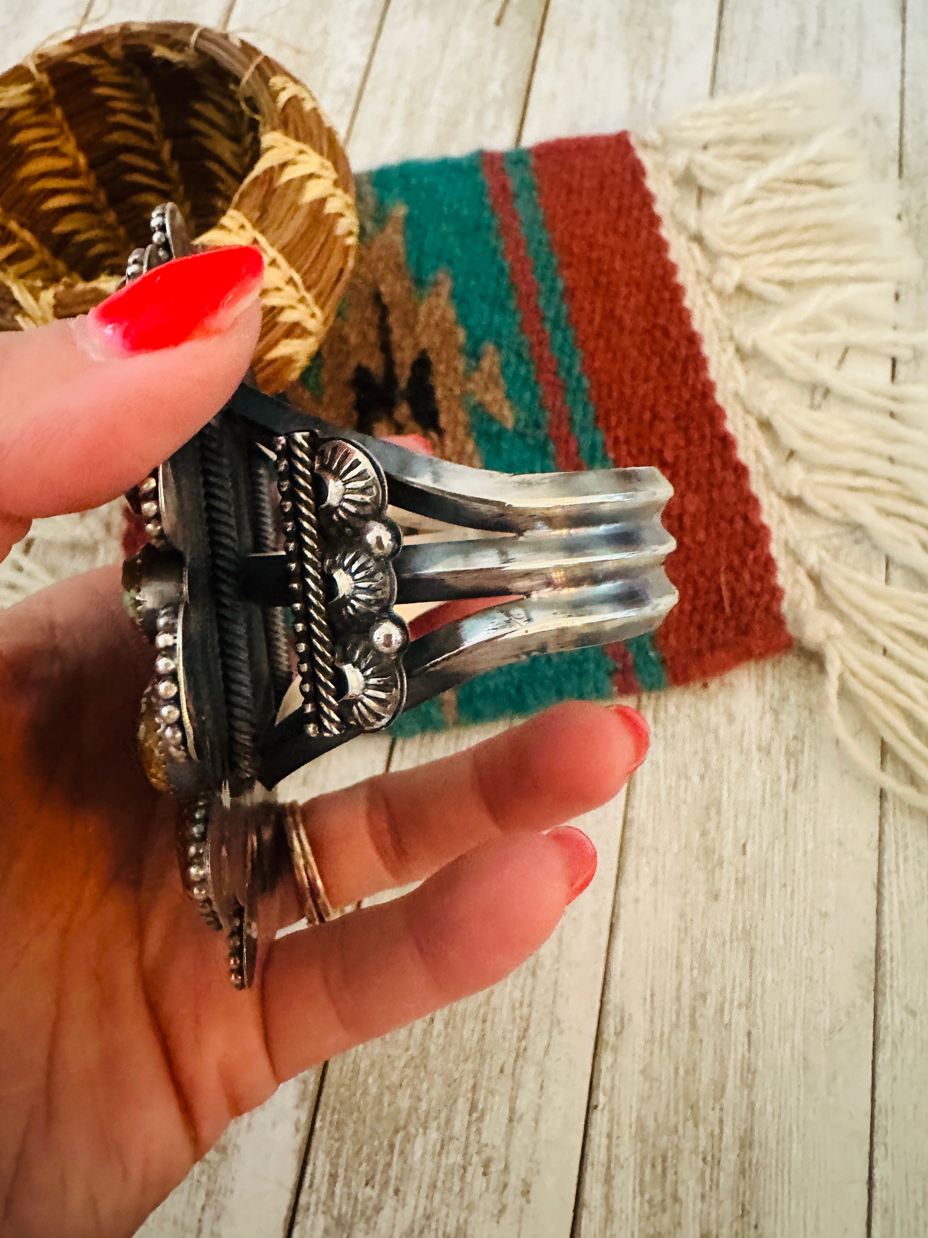 Sterling Silver & Number 8 Turquoise Cluster Cuff Bracelet /