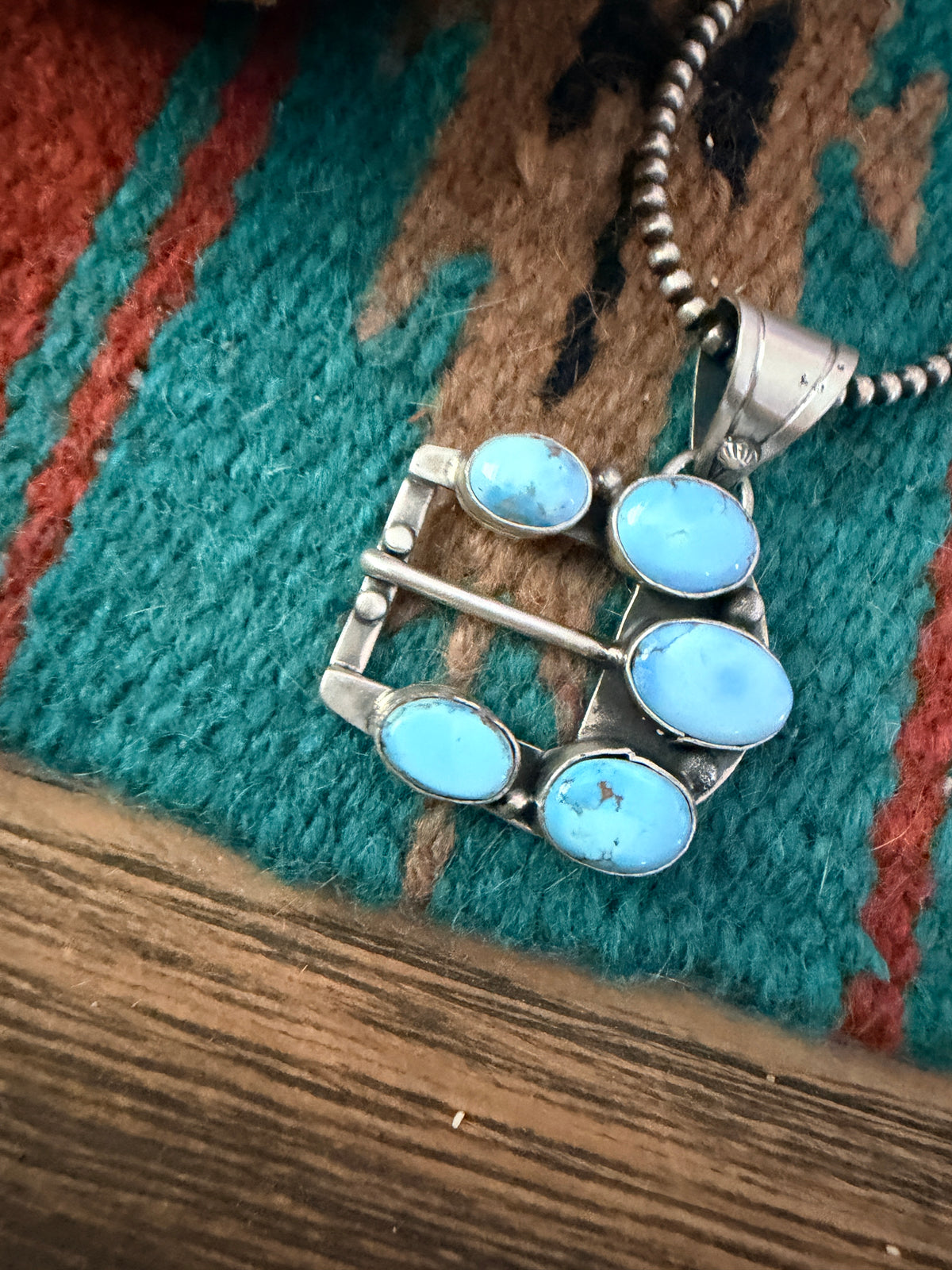Handcrafted Sterling Silver & Turquoise Belt Buckle Pendant by Russell Sam