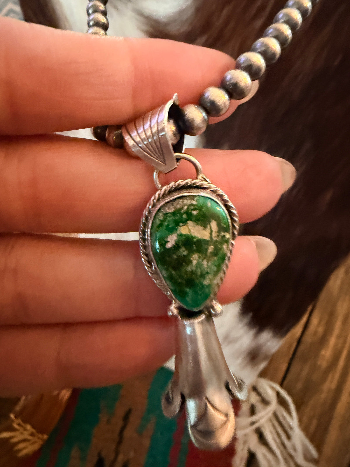 Handcrafted Turquoise & Sterling Silver Beaded Blossom Necklace