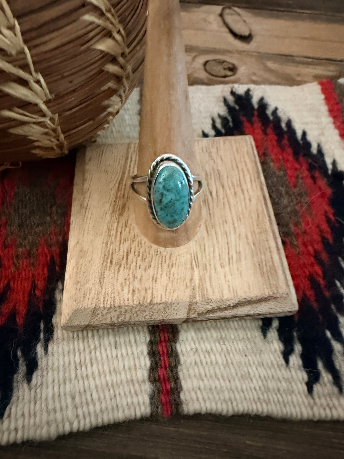 Handcrafted Turquoise & Sterling Silver Ring Size 9.75