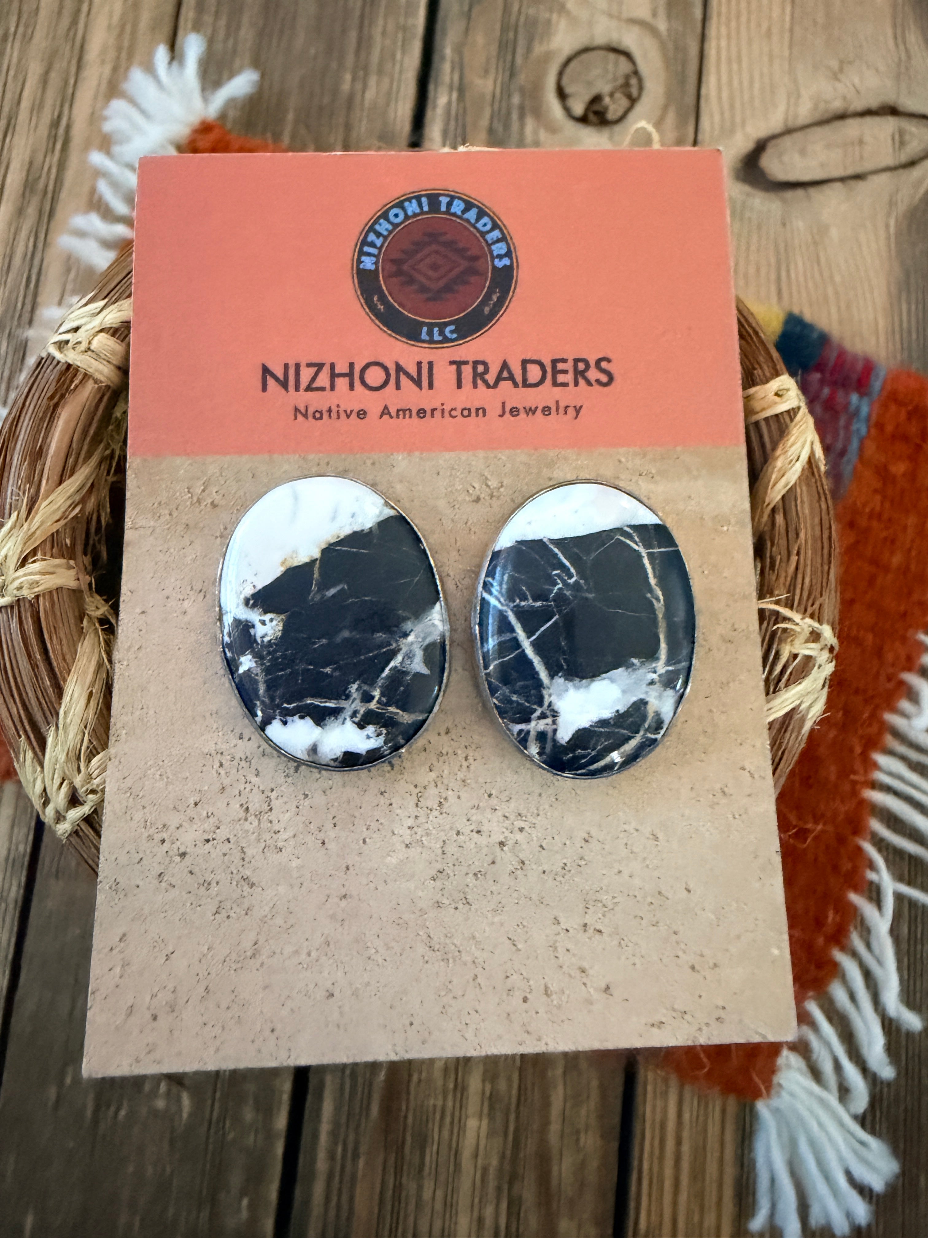 Handcrafted White Buffalo & Sterling Silver Post Earrings