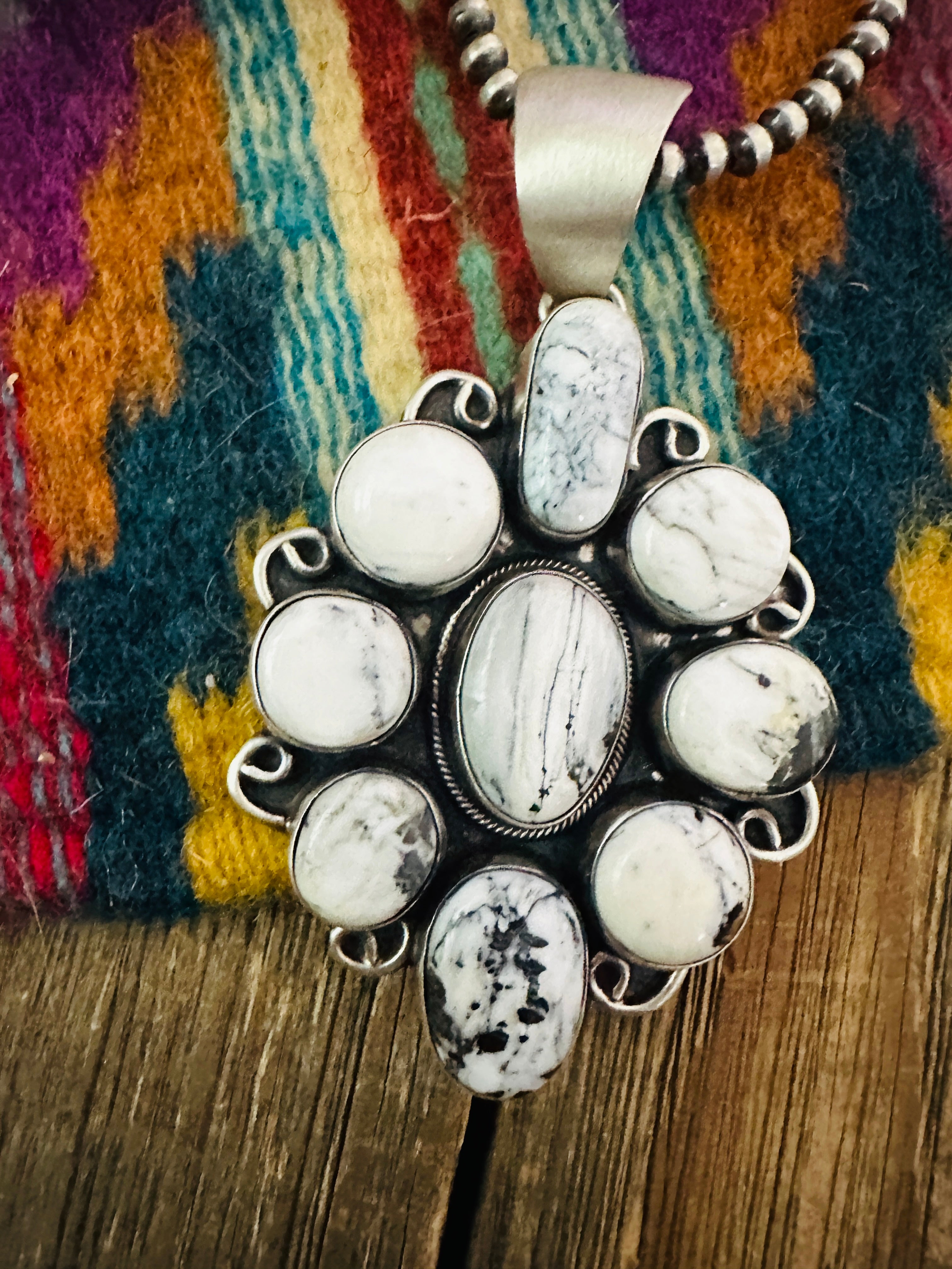 Handcrafted Sterling Silver & White Buffalo Cluster Pendant by Kathleen Chavez