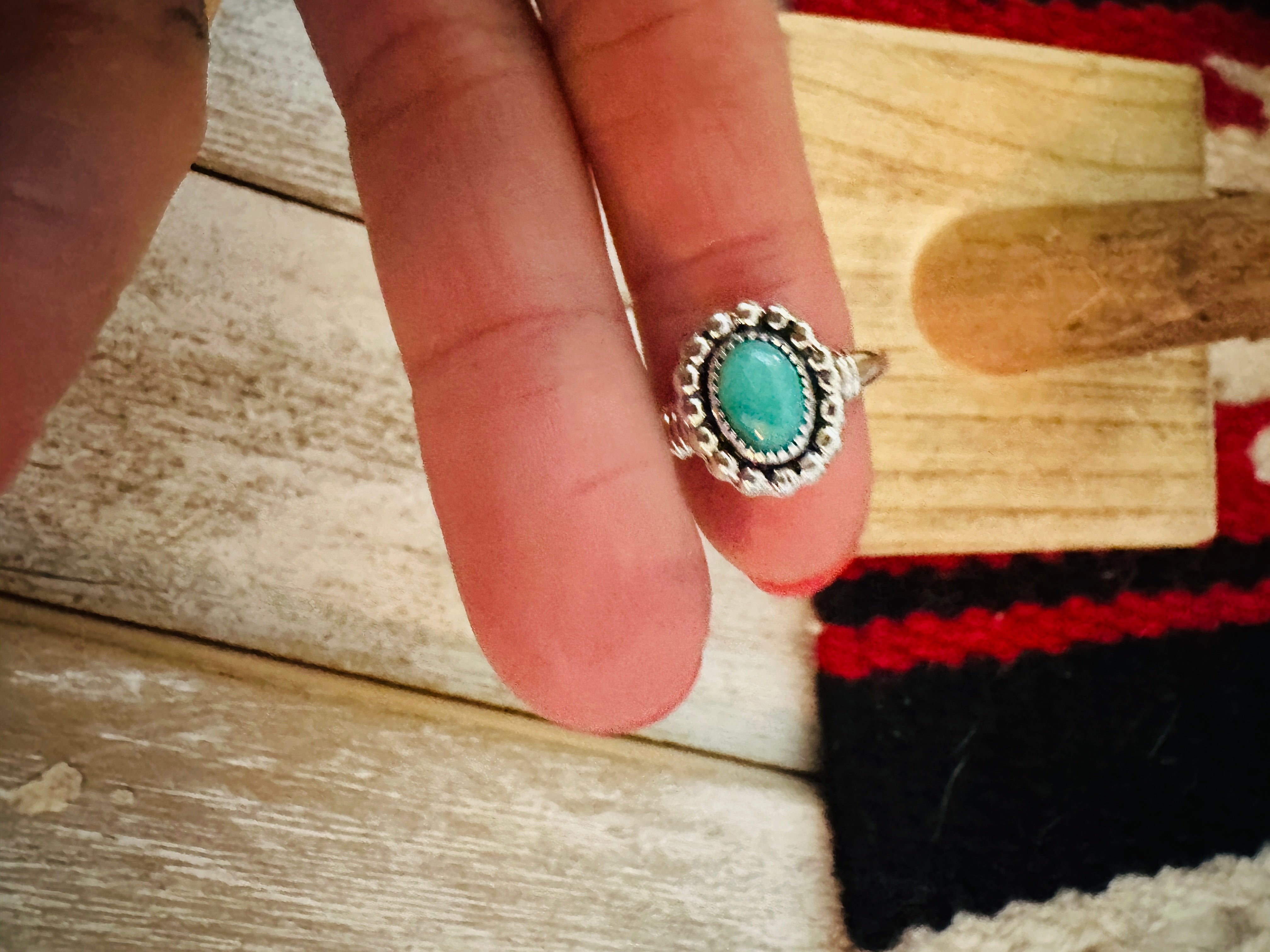 Navajo Turquoise & Sterling Silver Shadowbox Ring Size 5.75