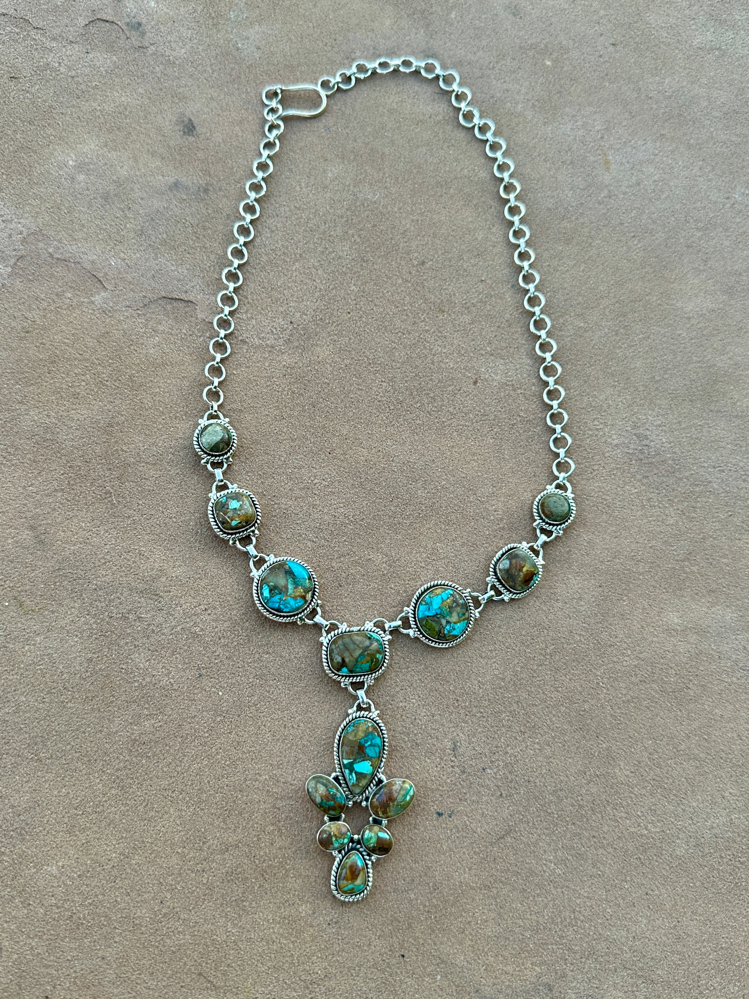 Handmade Royston Ribbon Turquoise & Sterling Silver Lariat Necklace
