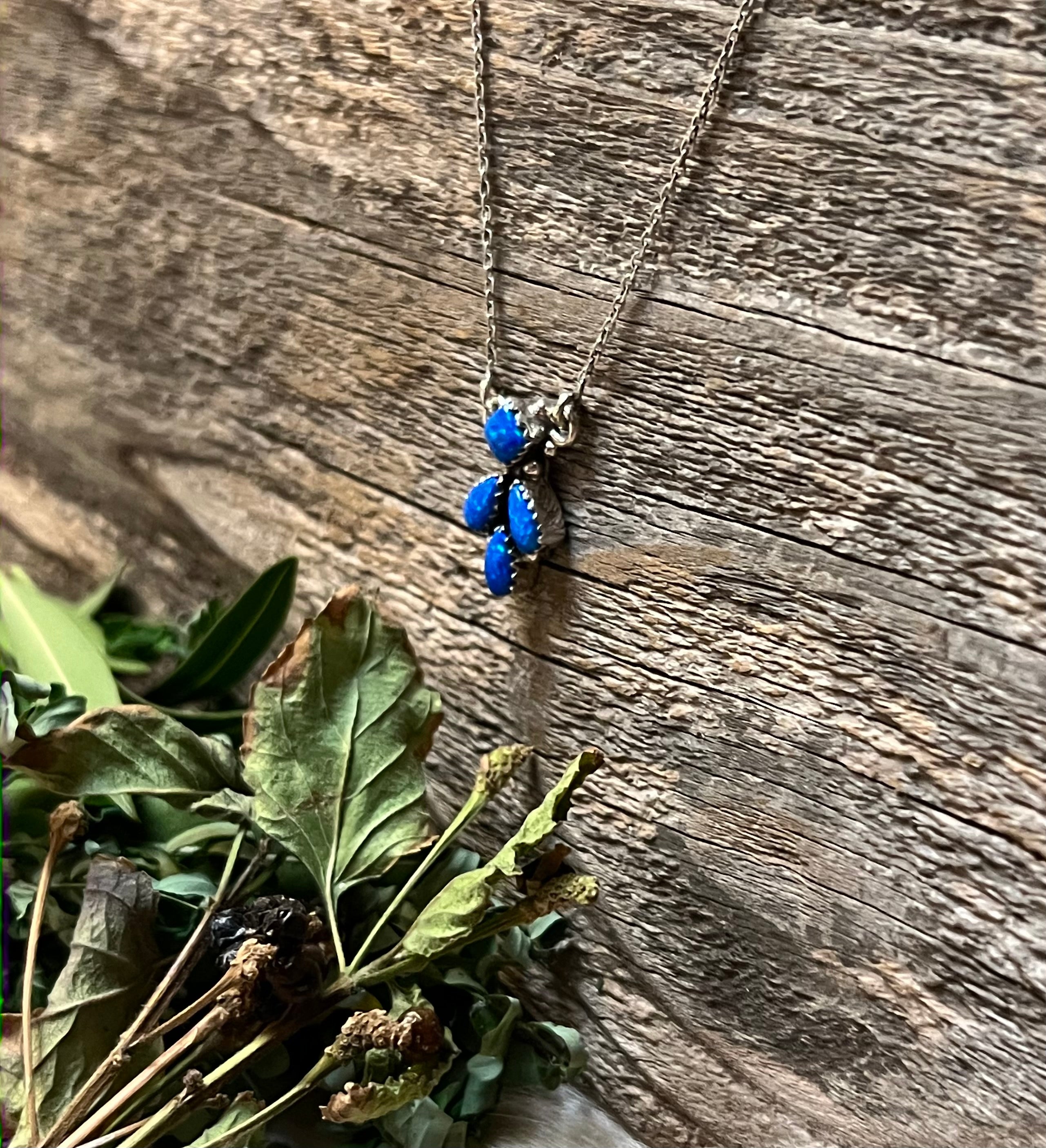 Handmade Blue Opal Tear Drop Sterling Silver Necklace