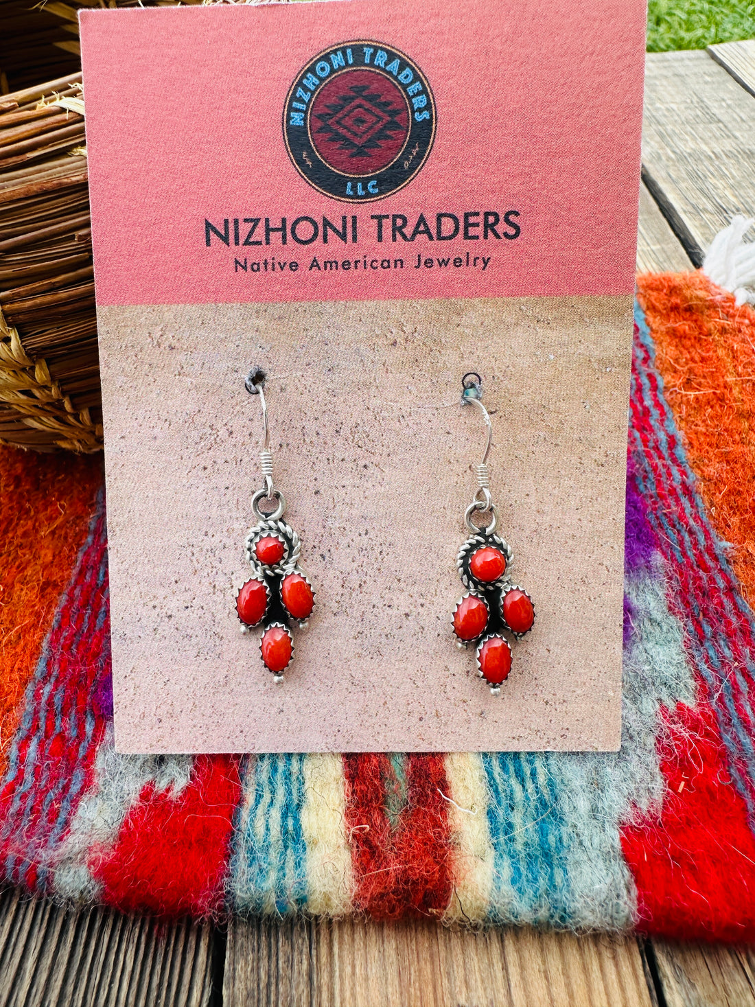 Handcrafted Coral & Sterling Silver Dangle Earrings