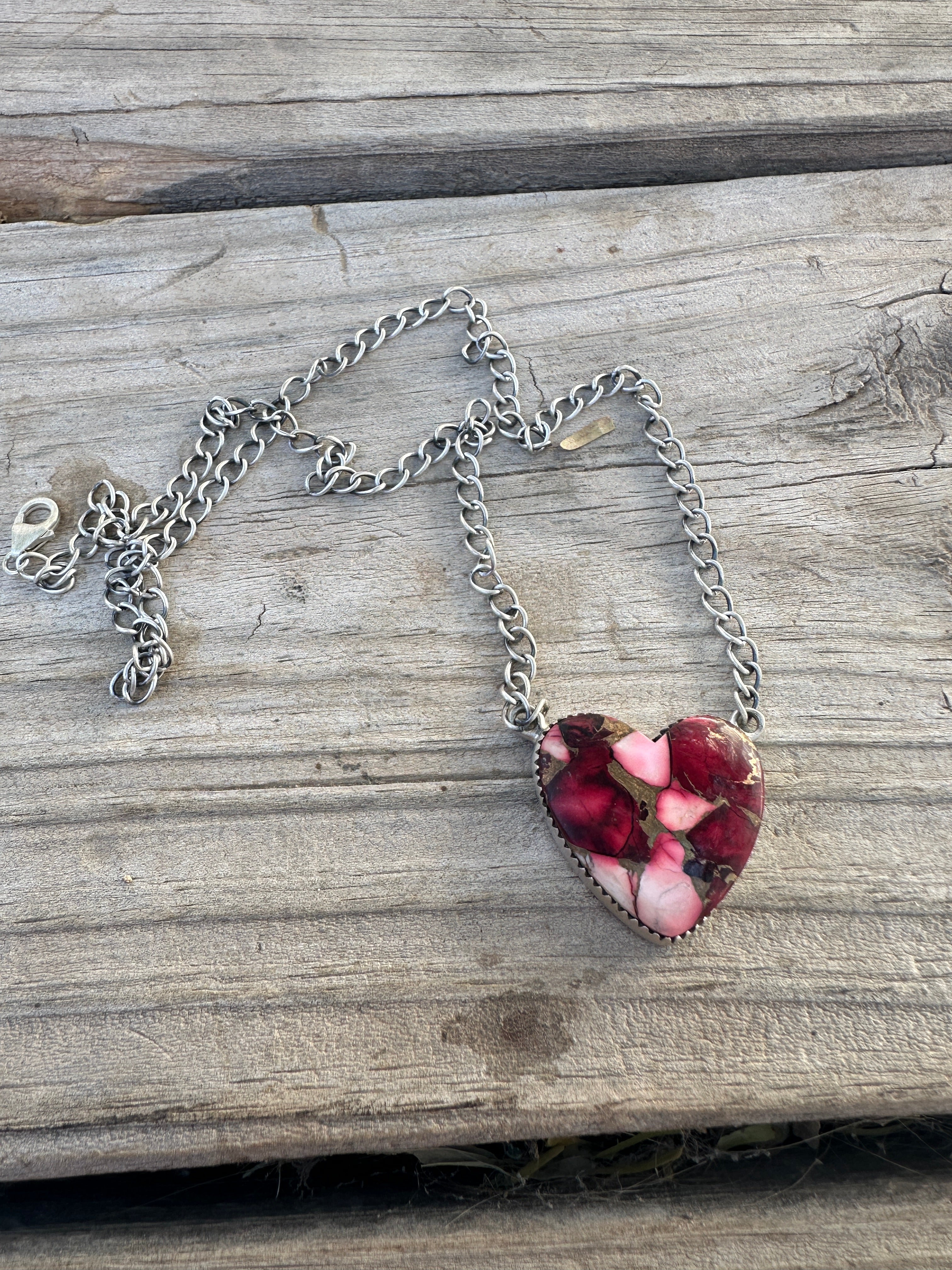 Beautiful Handmade Sterling Silver Single Stone Dahlia Rose Heart Necklace