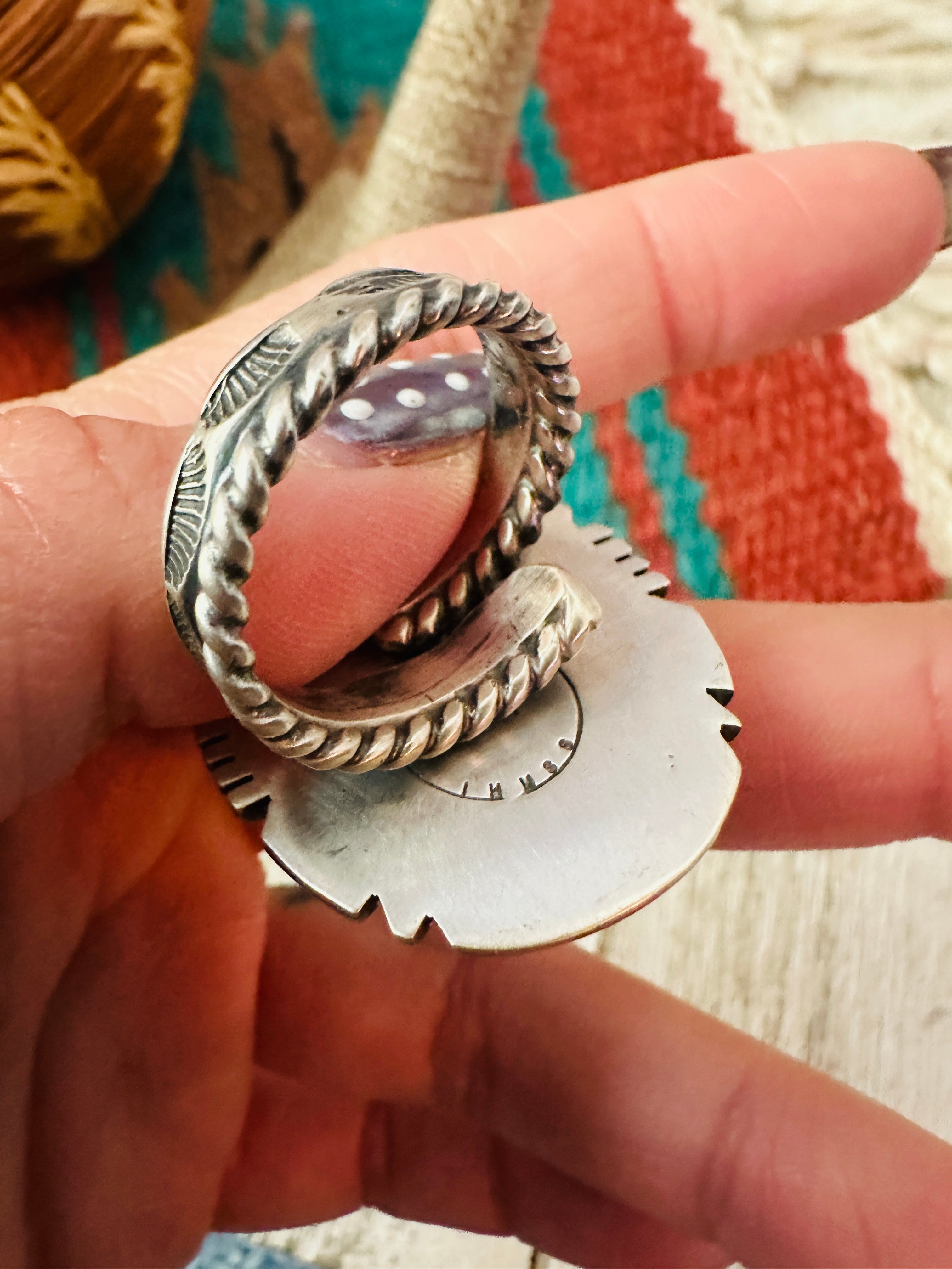 Handcrafted Queen Pink Conch & Sterling Silver Adjustable Ring
