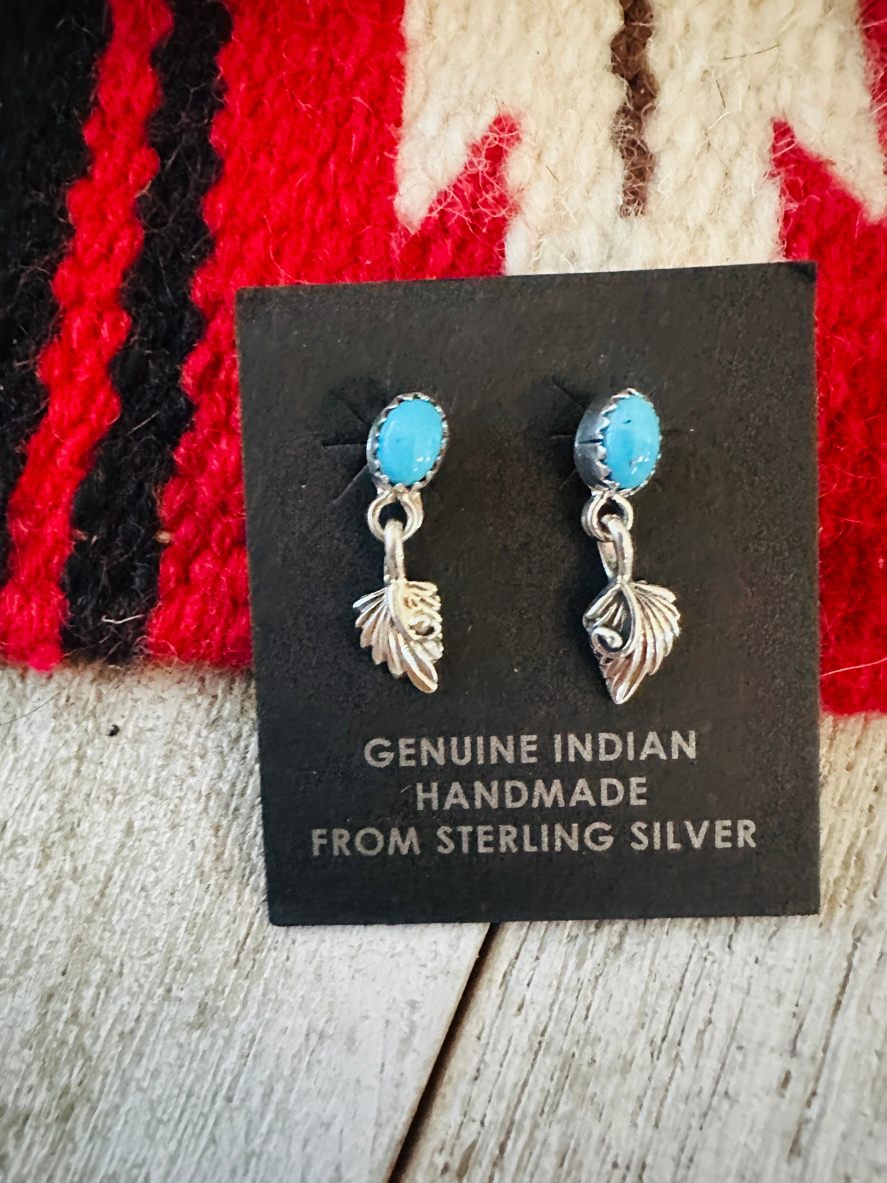 Handcrafted Turquoise & Sterling Silver Feather Dangle Earrings