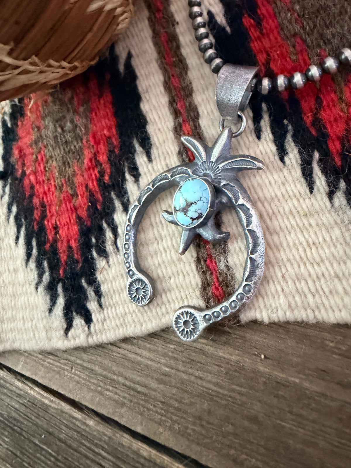 Handcrafted Sterling Silver & Golden Hills Turquoise Naja Pendant by Kevin Billah