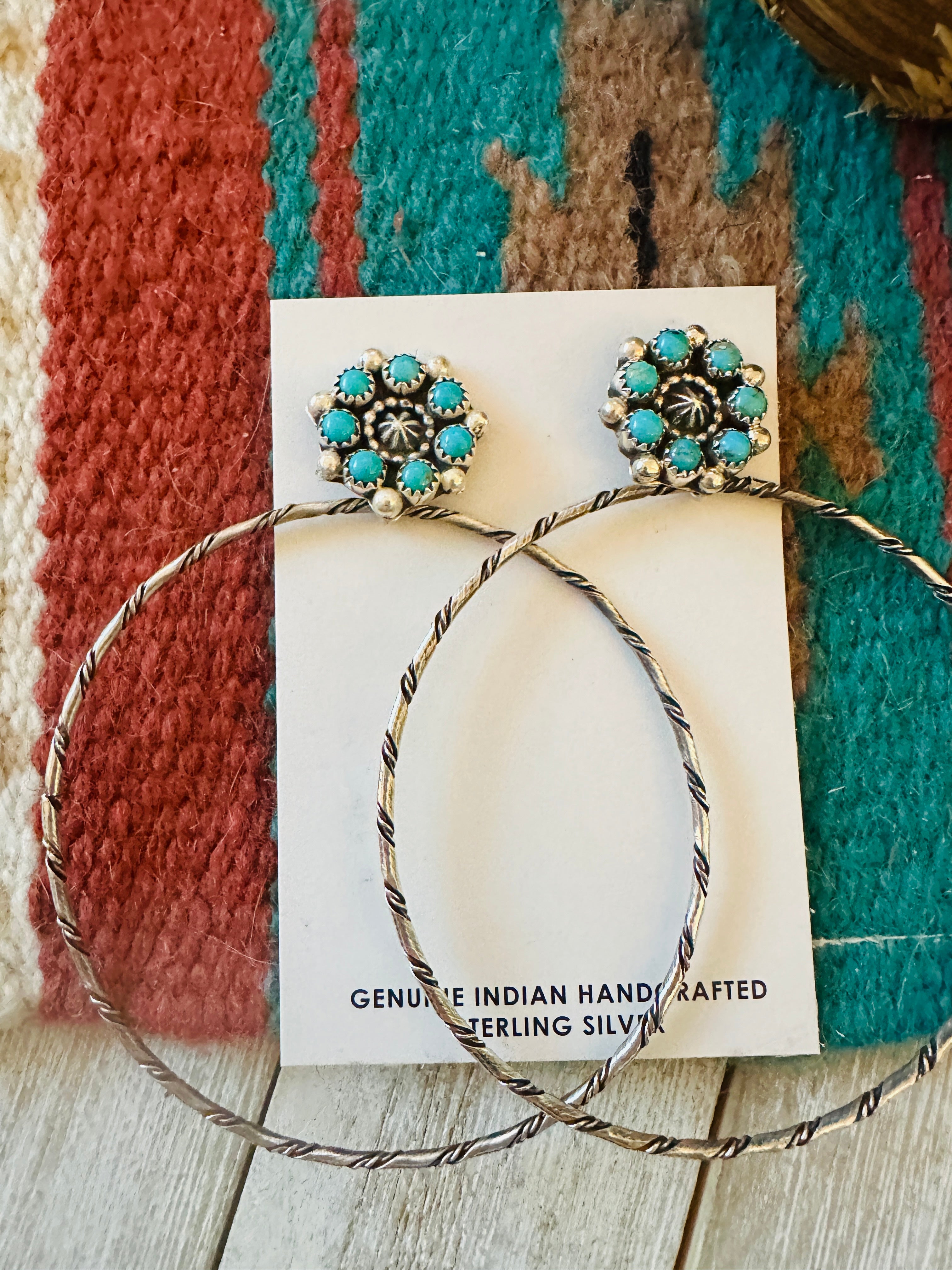 Handcrafted Turquoise and Sterling Silver Cluster Hoop Earrings