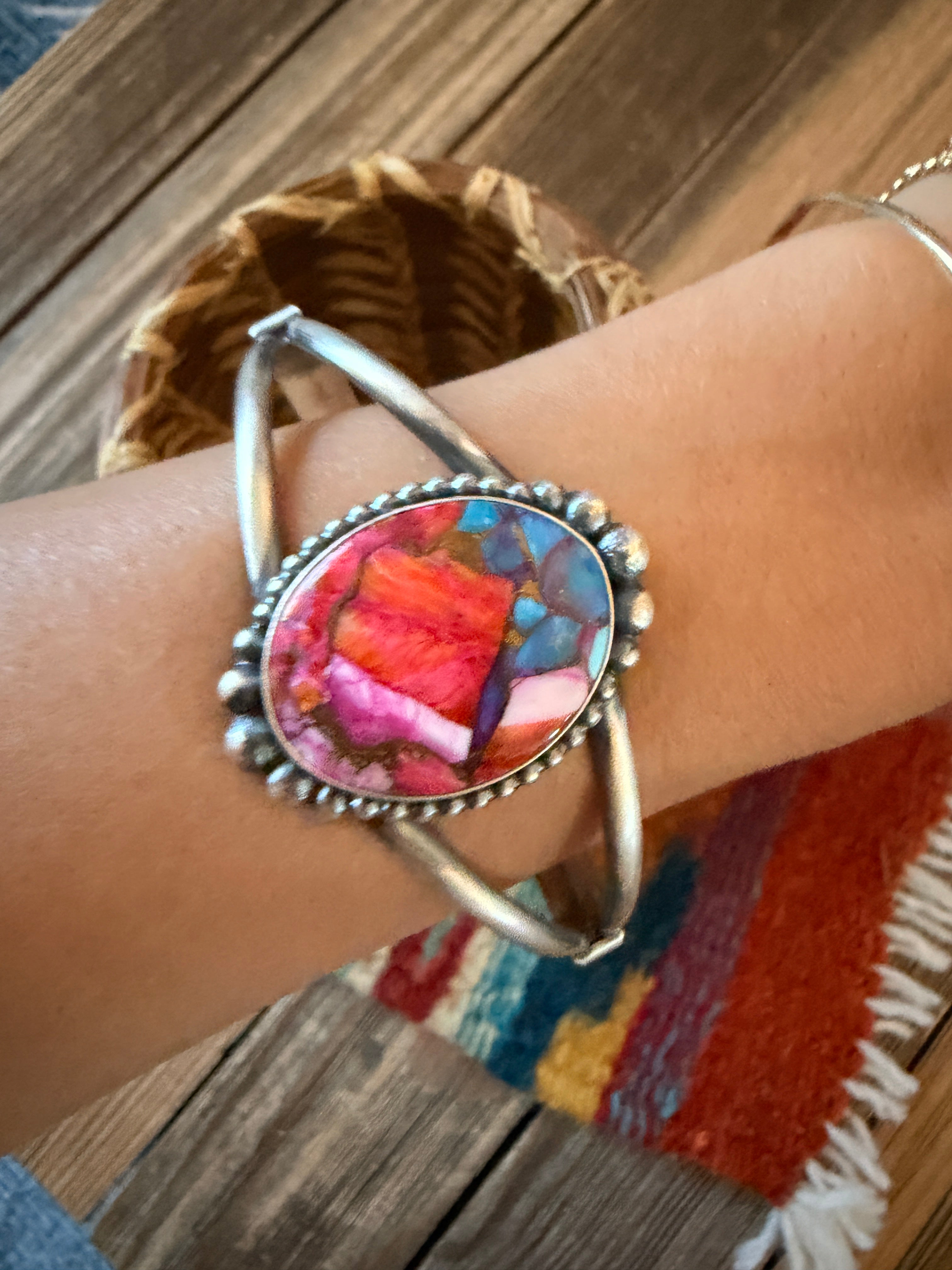 Handcrafted Pink Dream Mojave & Sterling Silver Cuff Bracelet