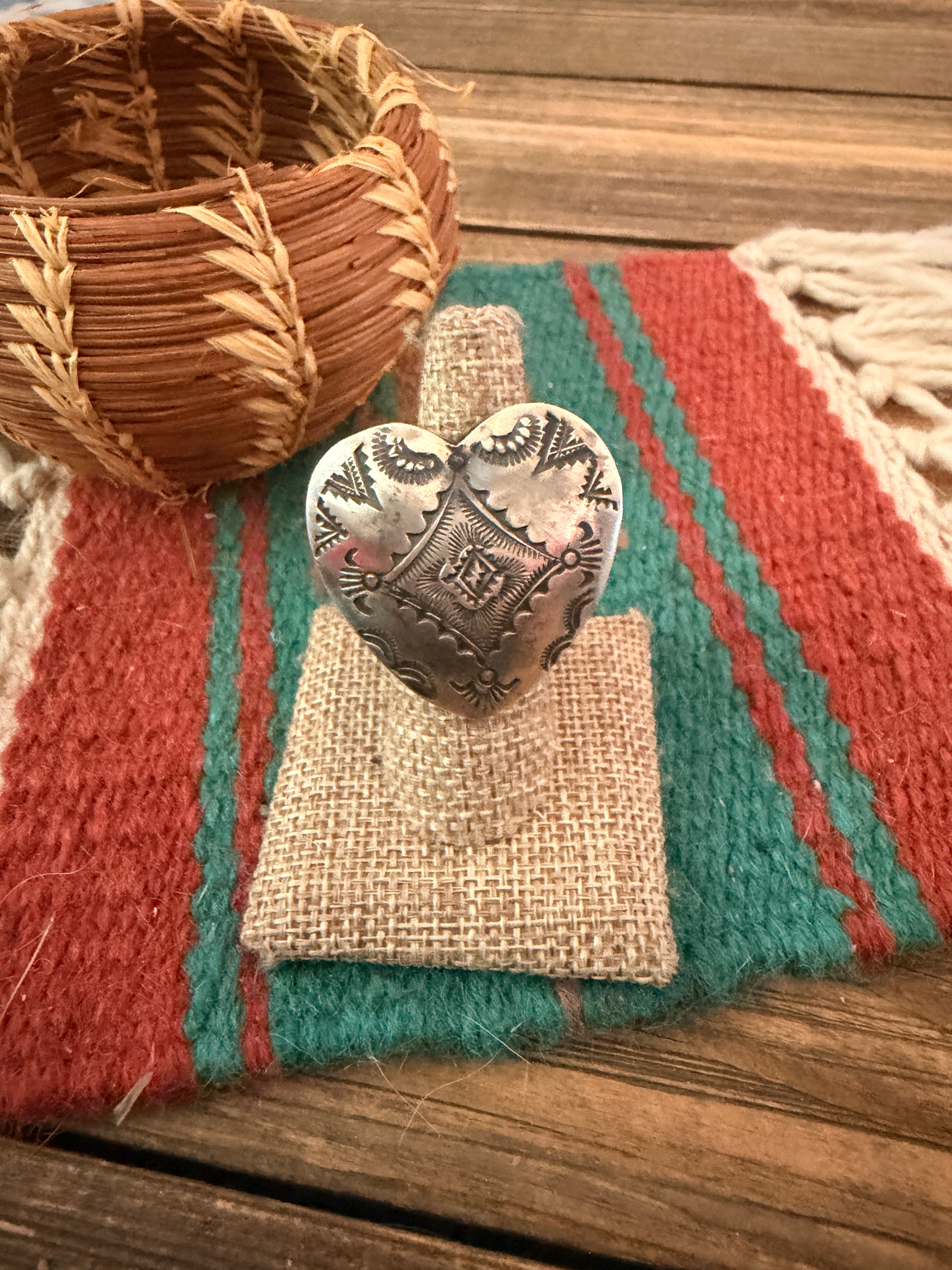 Handcrafted Sterling Silver Adjustable Heart Concho Ring by Vincent Platero
