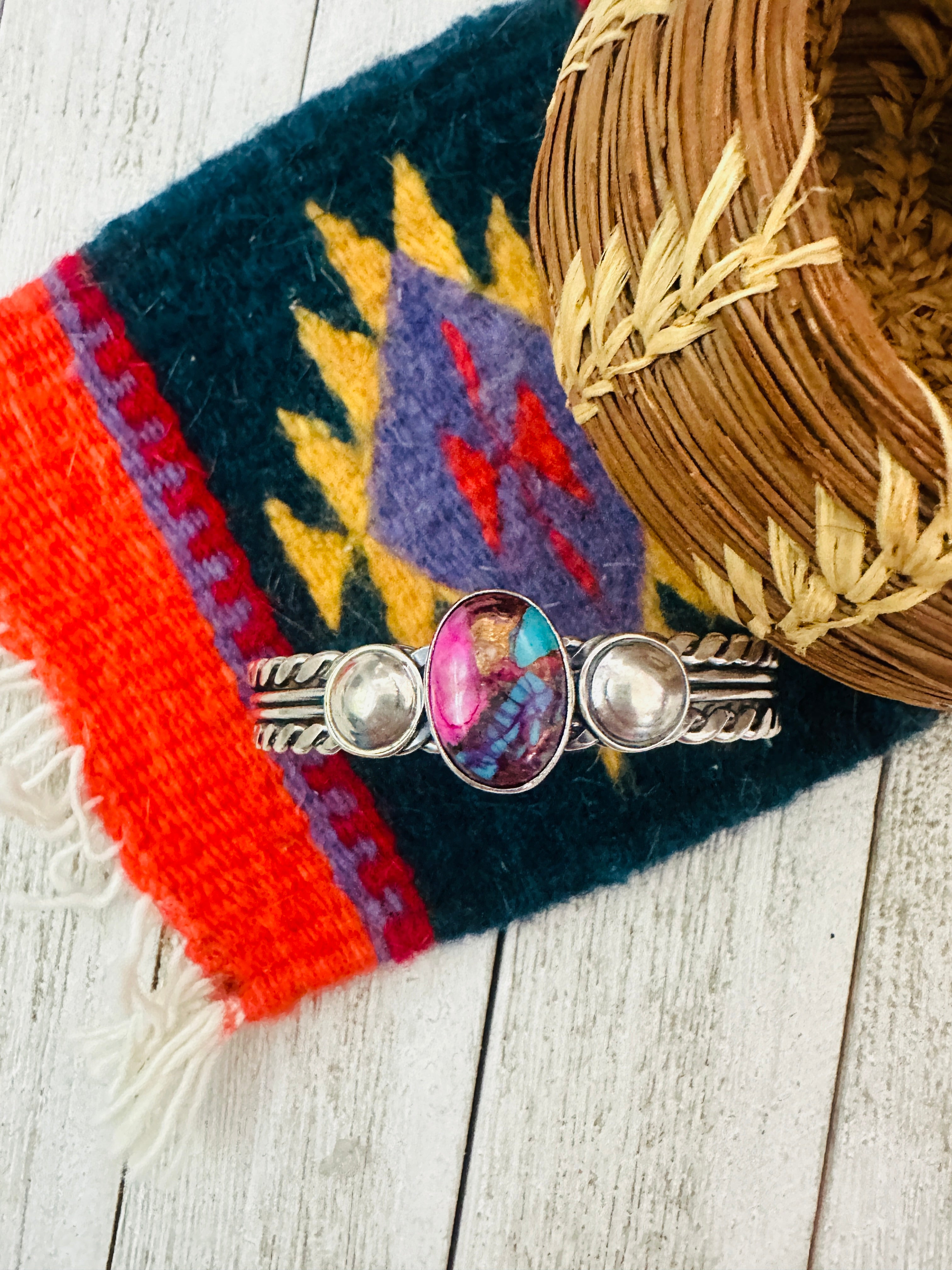 Navajo Pink Dream Mojave & Sterling Silver Cuff Bracelet