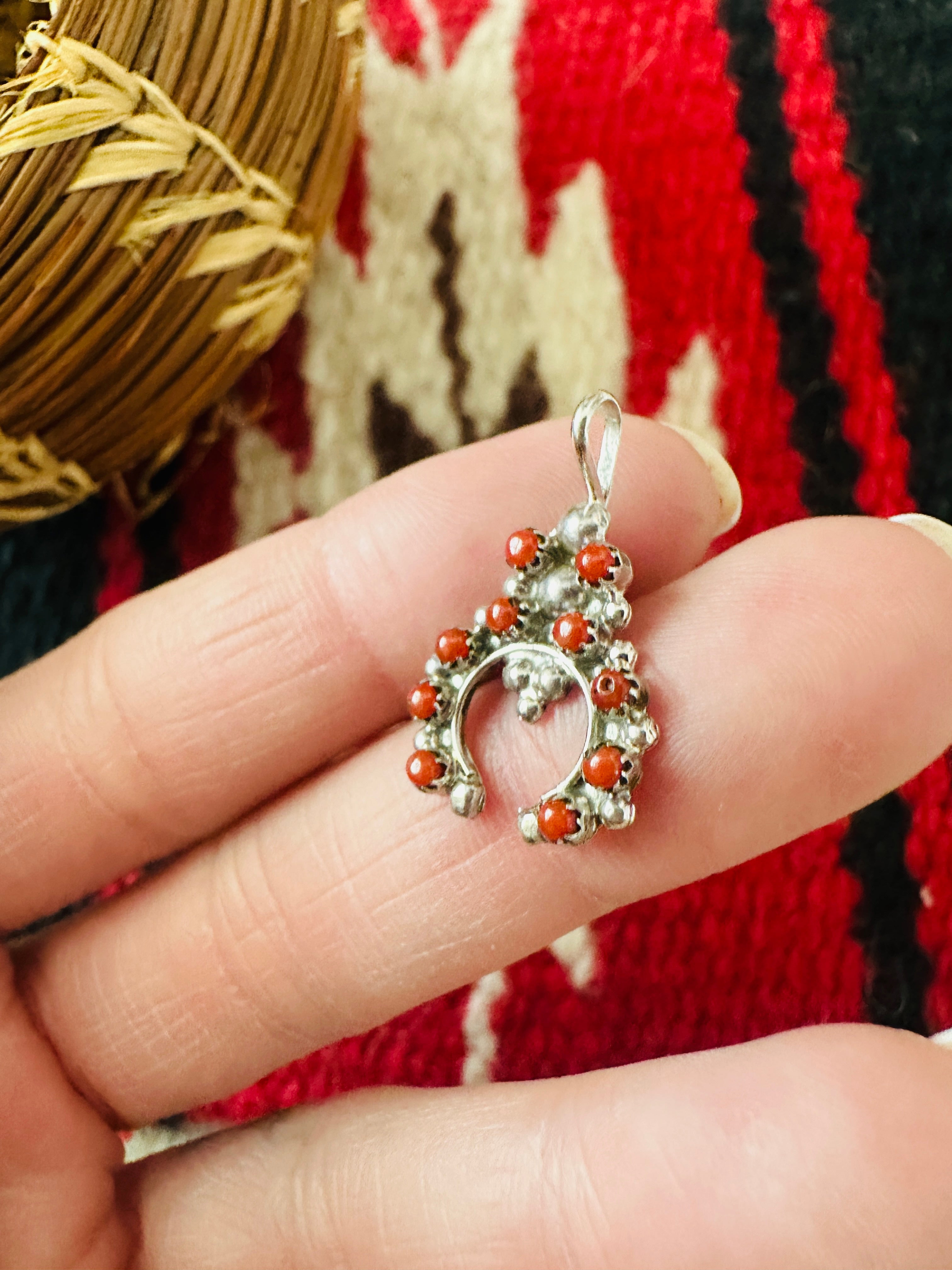 Handcrafted Sterling Silver & Coral Mini Naja Pendant