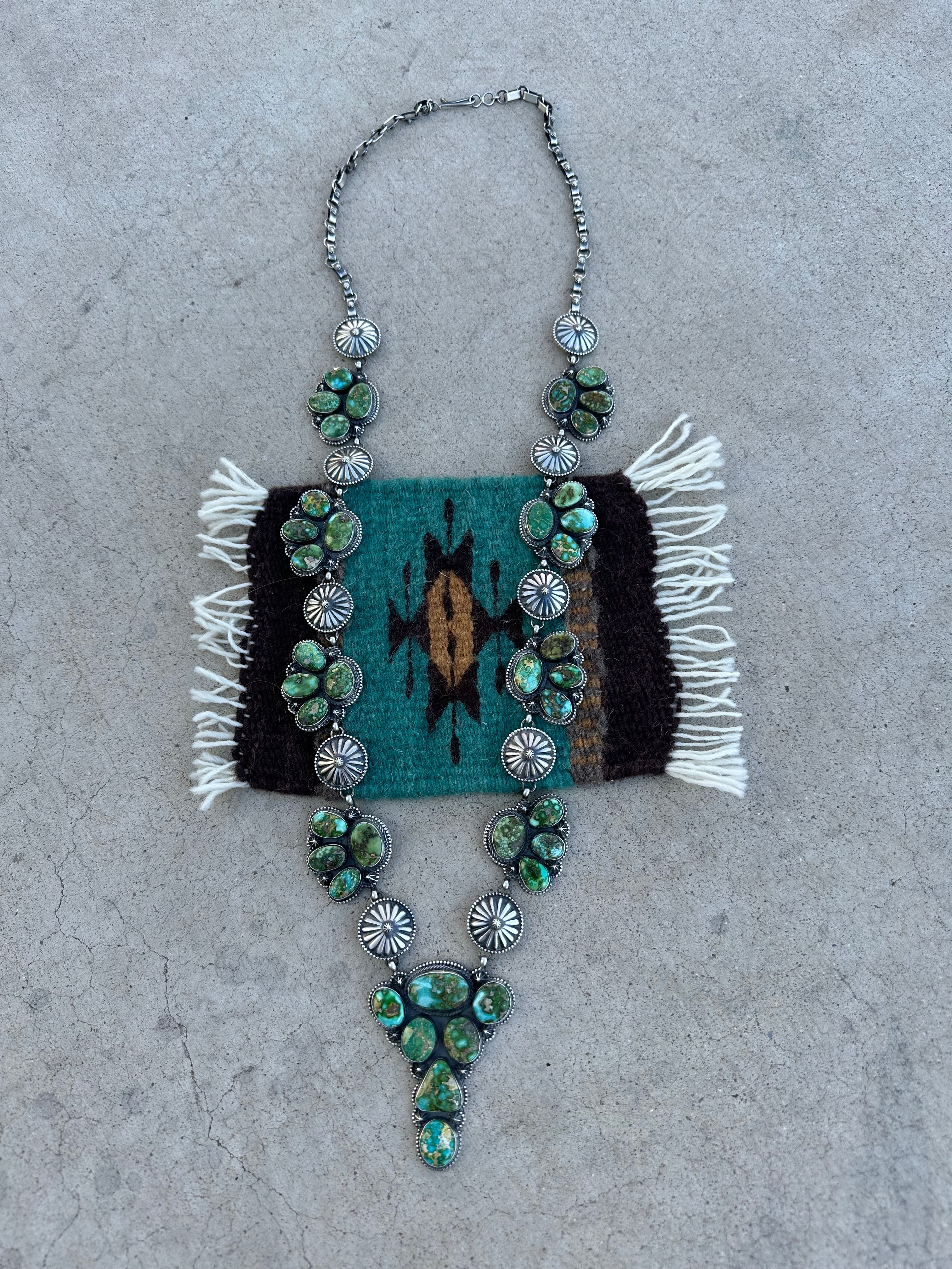 Sonoran Turquoise Disc w Silver Beaded Navajo Necklace