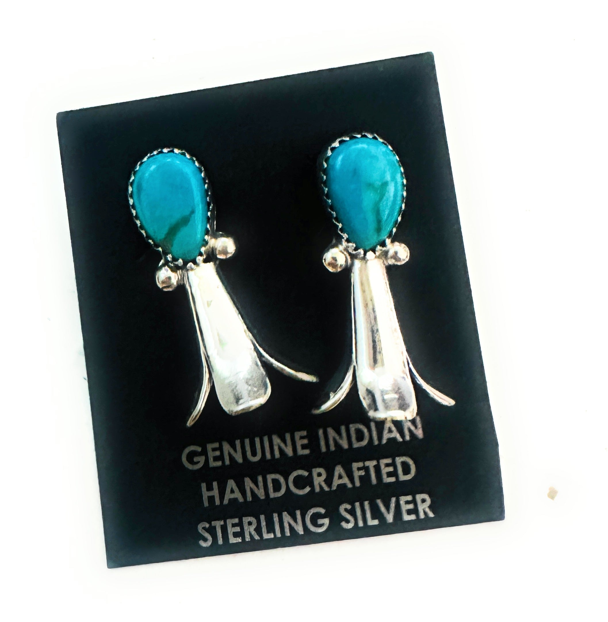 Navajo Turquoise & Sterling Silver Blossom Dangle Earrings