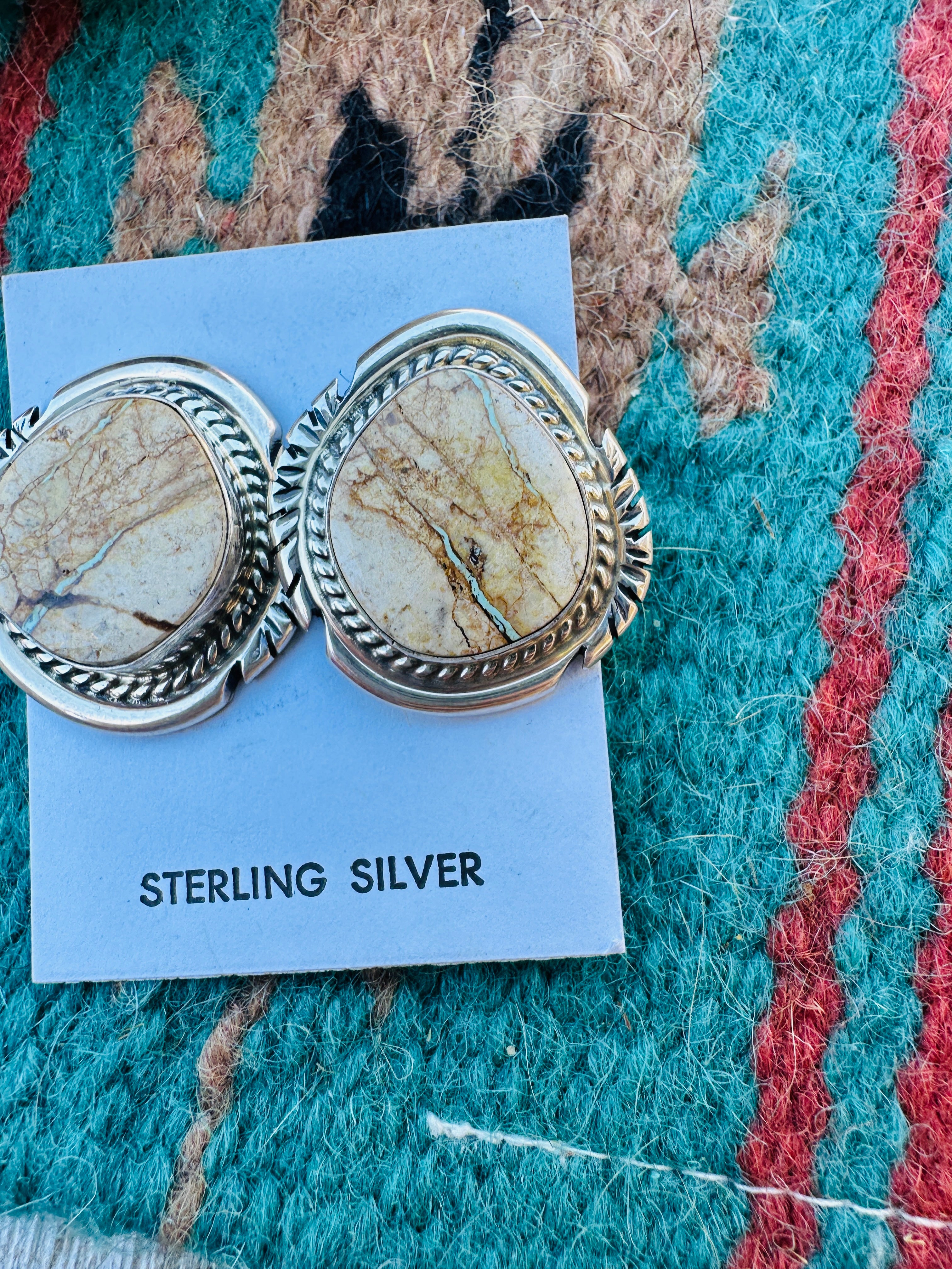 Handcrafted Ribbon Turquoise & Sterling Silver Post Earrings
