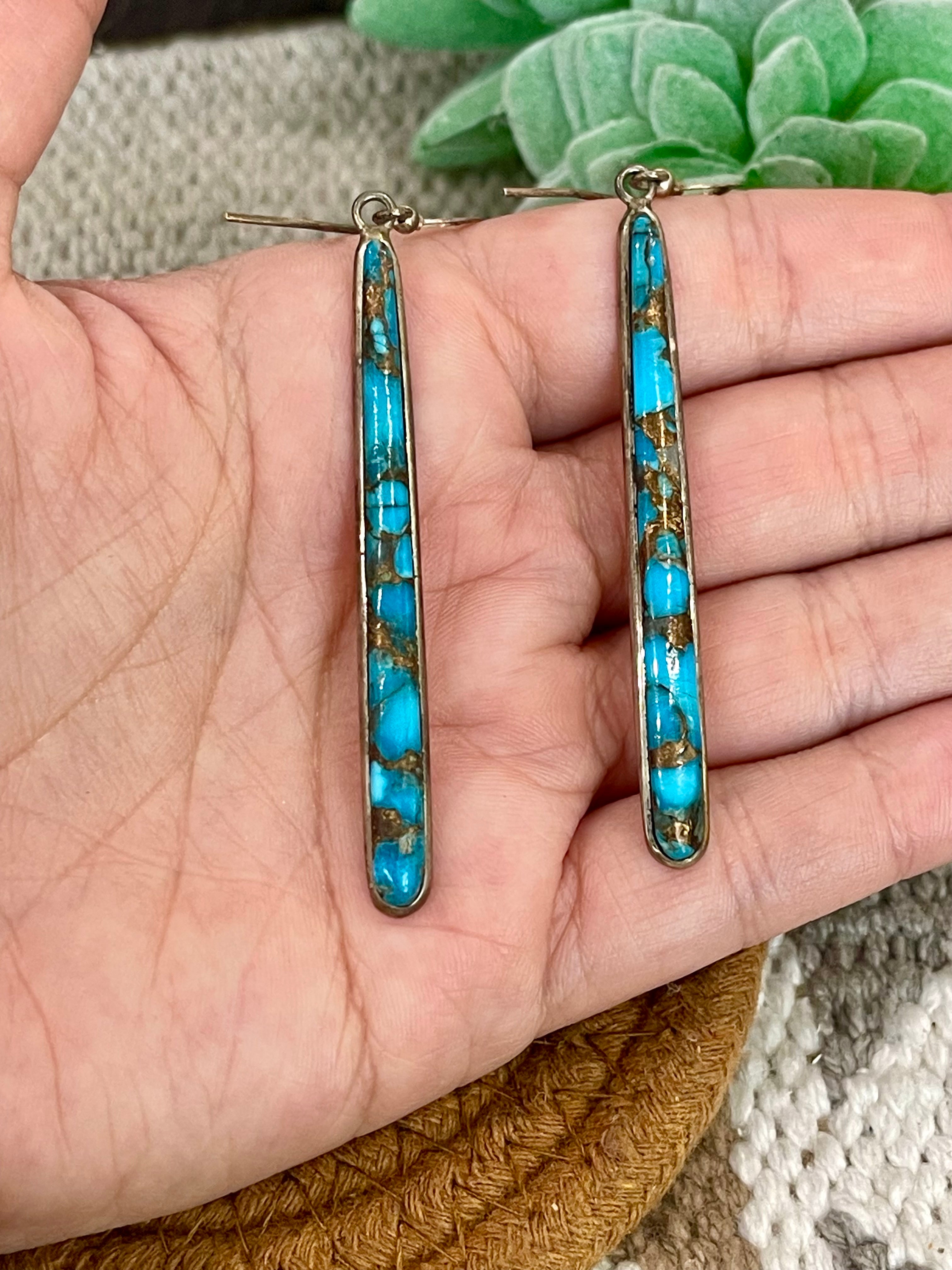 Vintage Handmade Faux Turquoise Dangle Earrings
