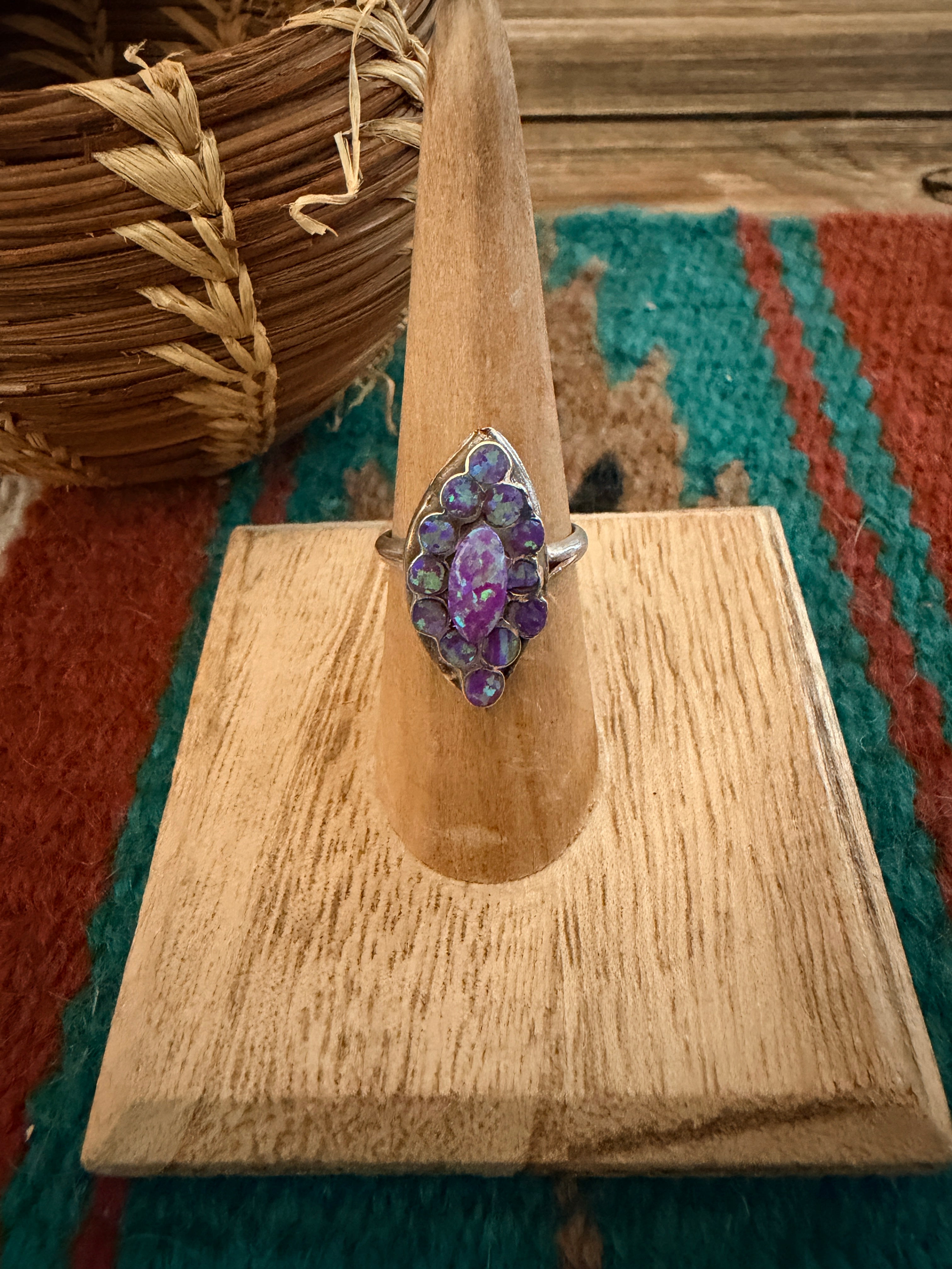 Handcrafted Purple Opal & Sterling Silver Ring Size 6.25