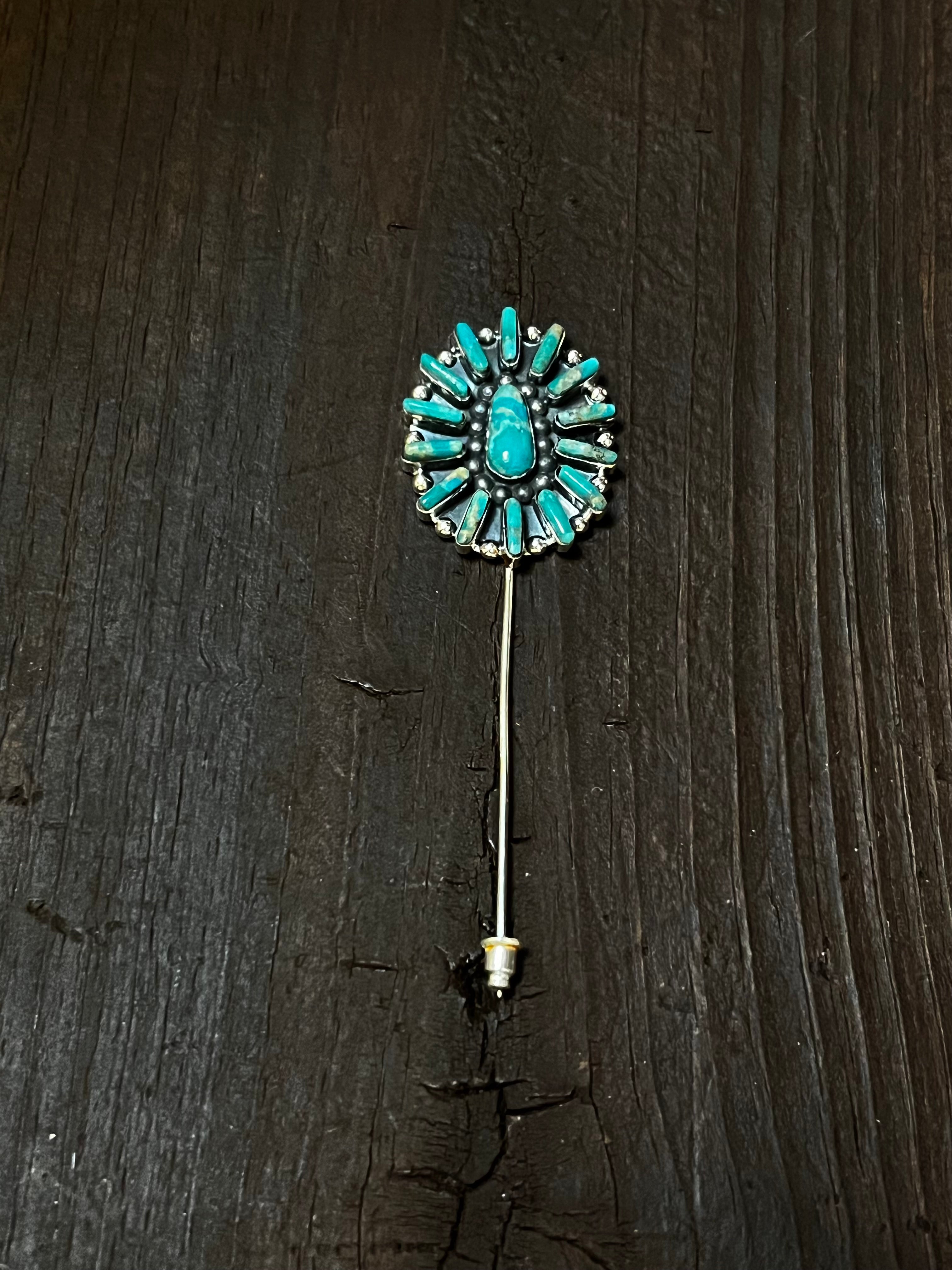 Handmade Sterling Silver Turquoise Cluster Hat Pin