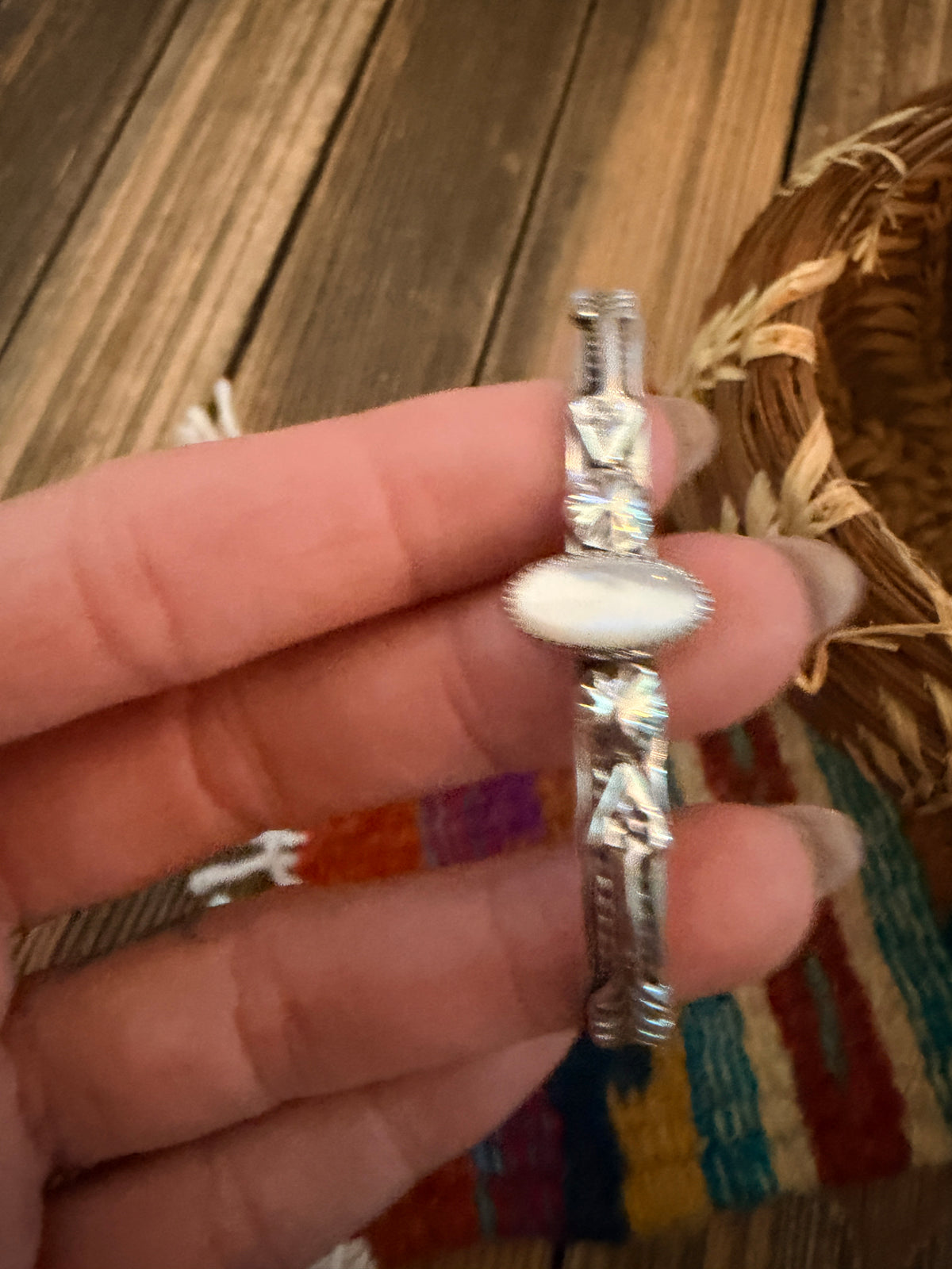Handcrafted Sterling Silver and Mother of Pearl Cuff Bracelet