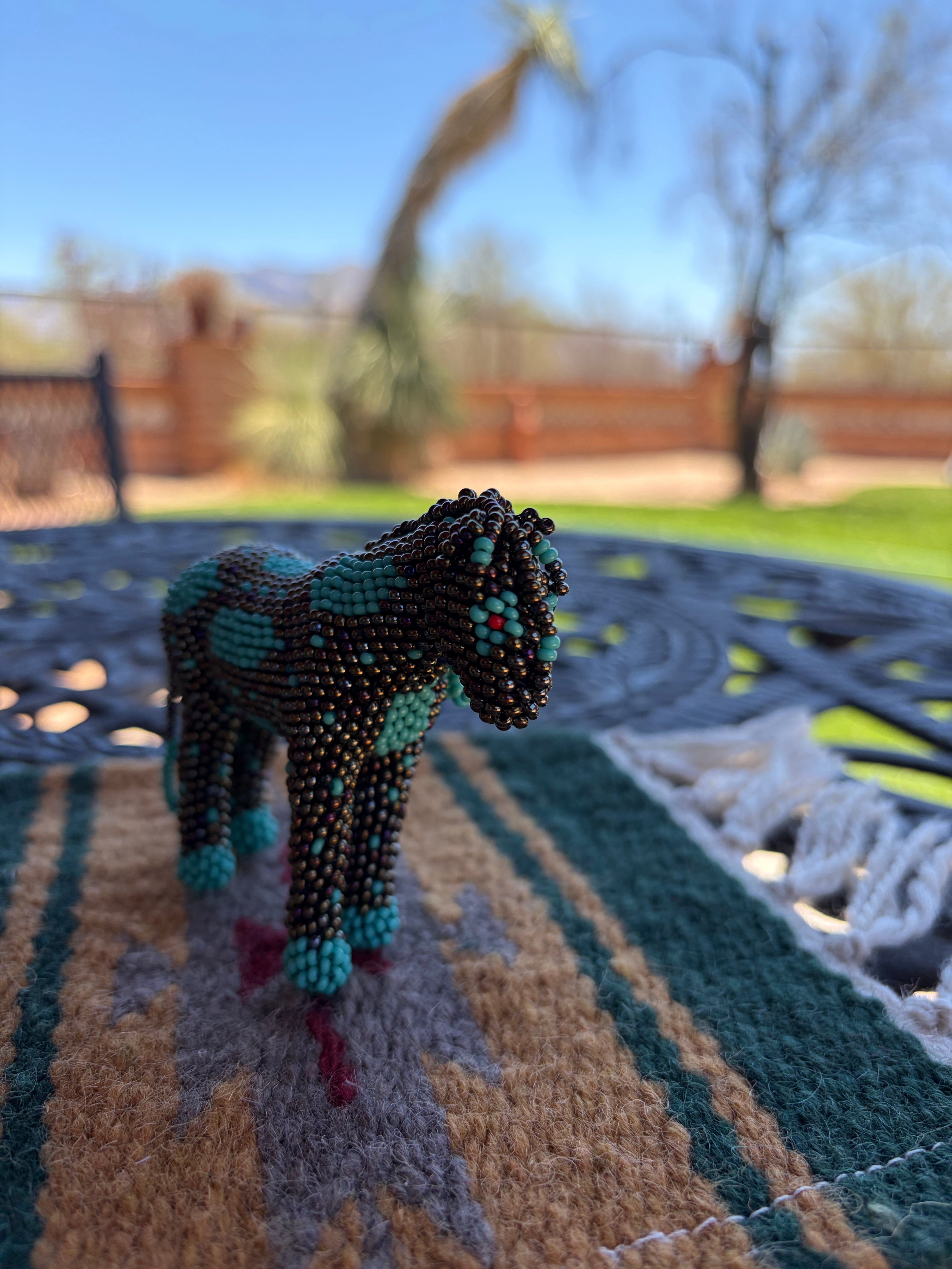 Handmade Peyote Stitched Horse Figurine- Turquoise 15