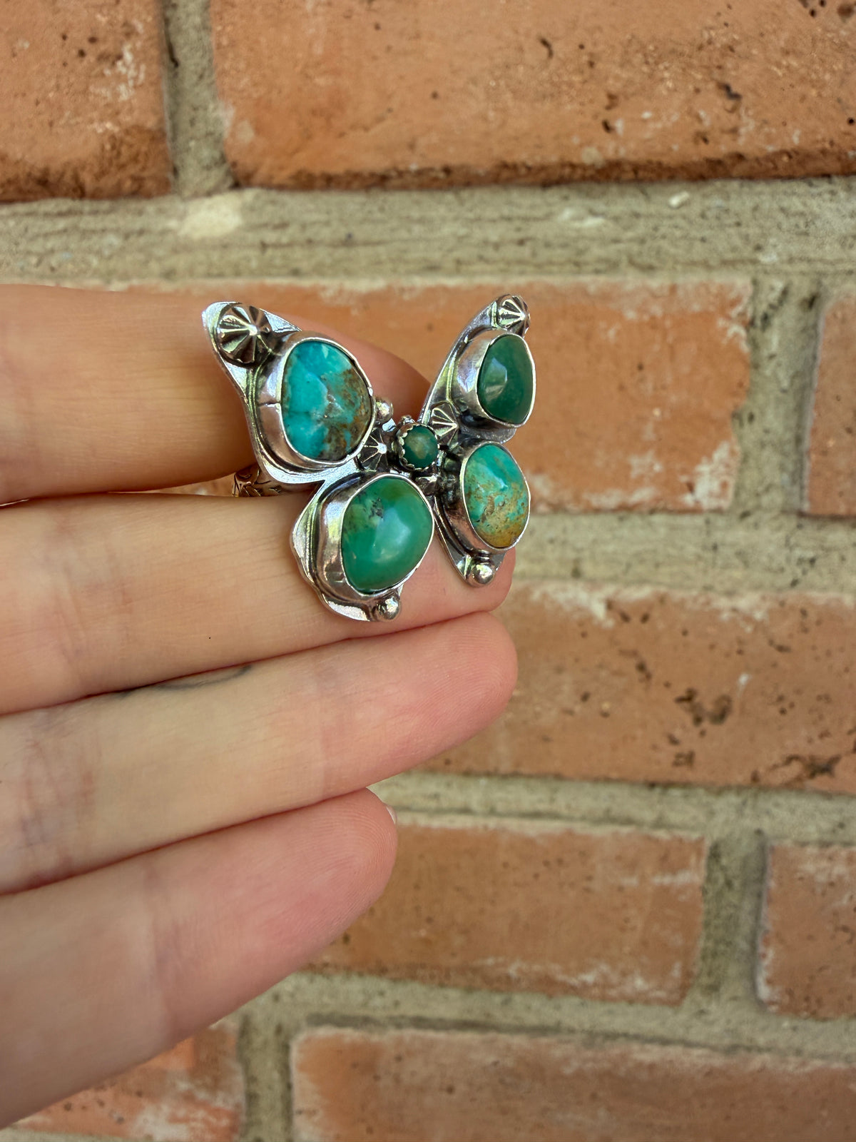 Handmade Turquoise Adjustable Butterfly Ring by Roaming Buffalo
