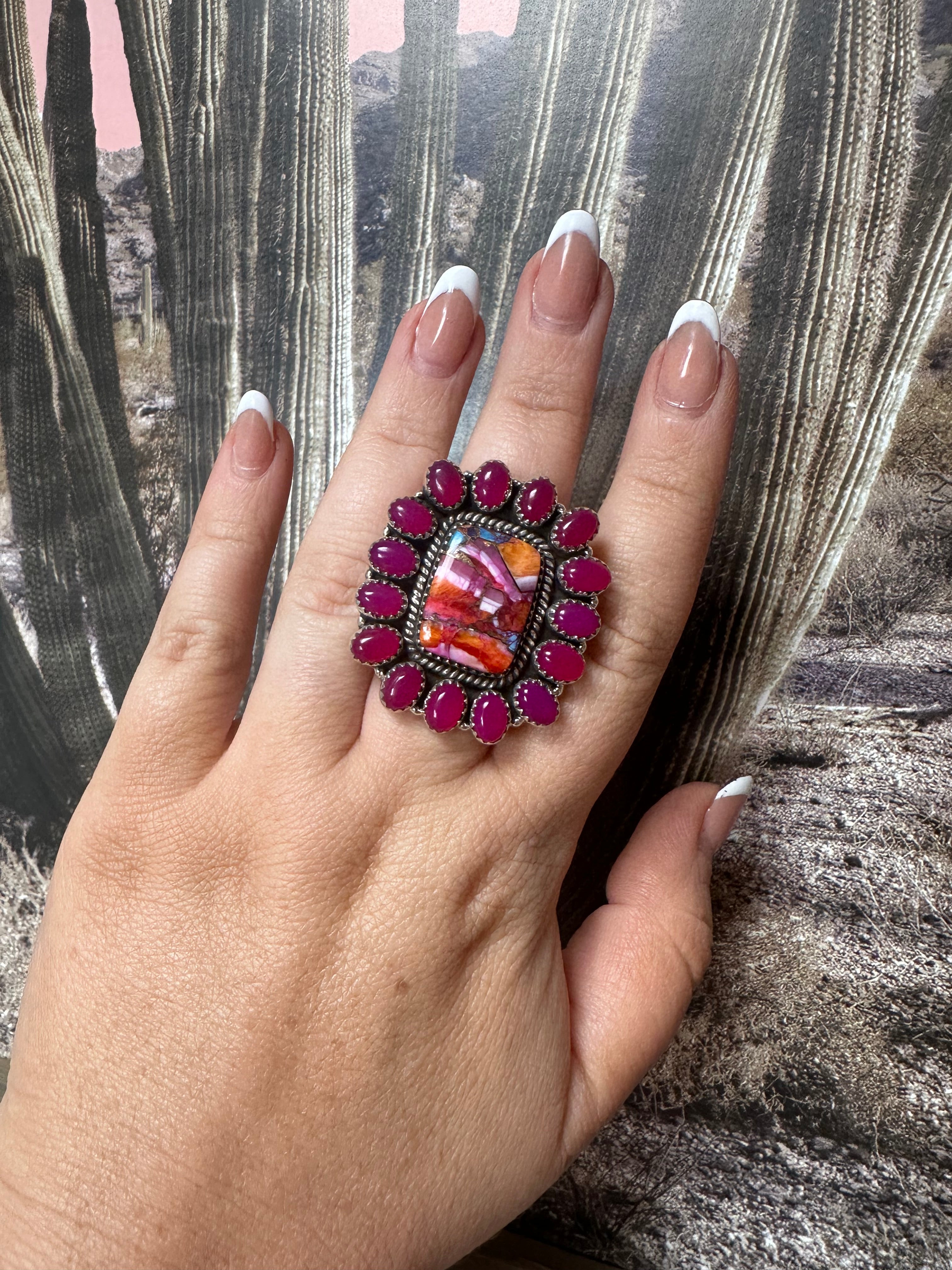 Handmade Pink Dream, Pink Onyx & Sterling Silver Adjustable Ring