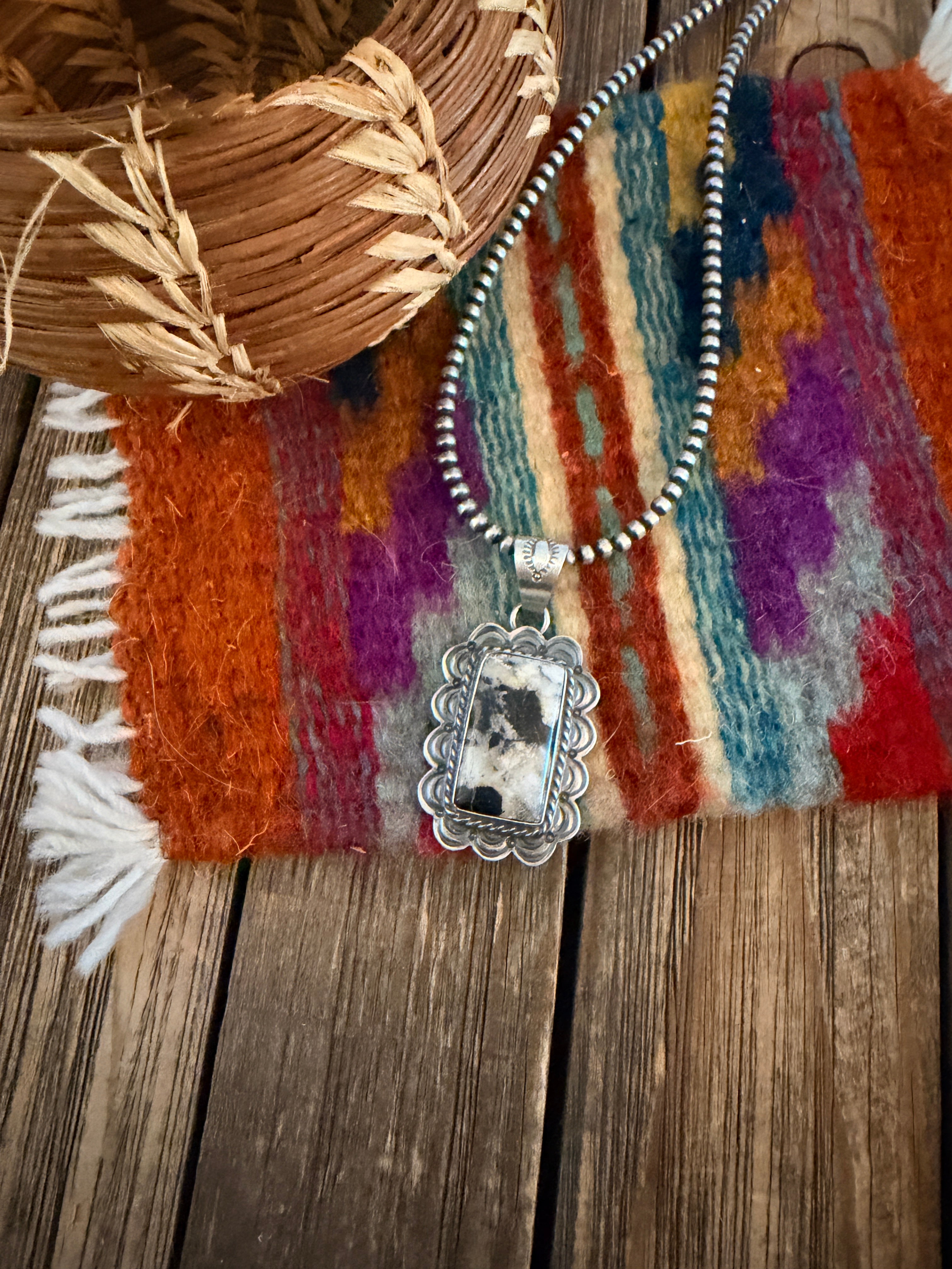 Handcrafted Sterling Silver & White Buffalo Pendant by David Skeets