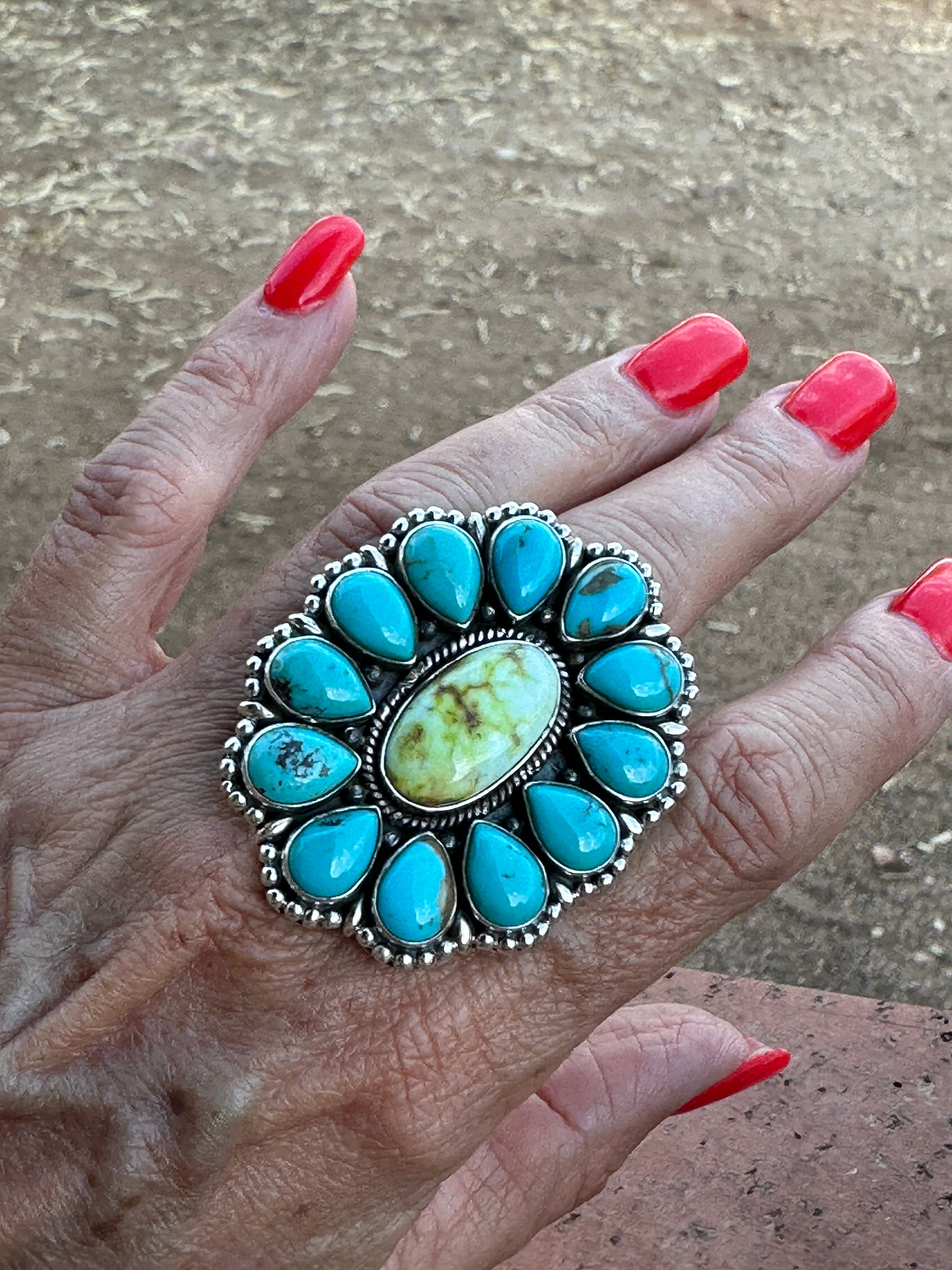 Handmade Kingman & Palomino Turquoise Sterling Silver Adjustable Ring