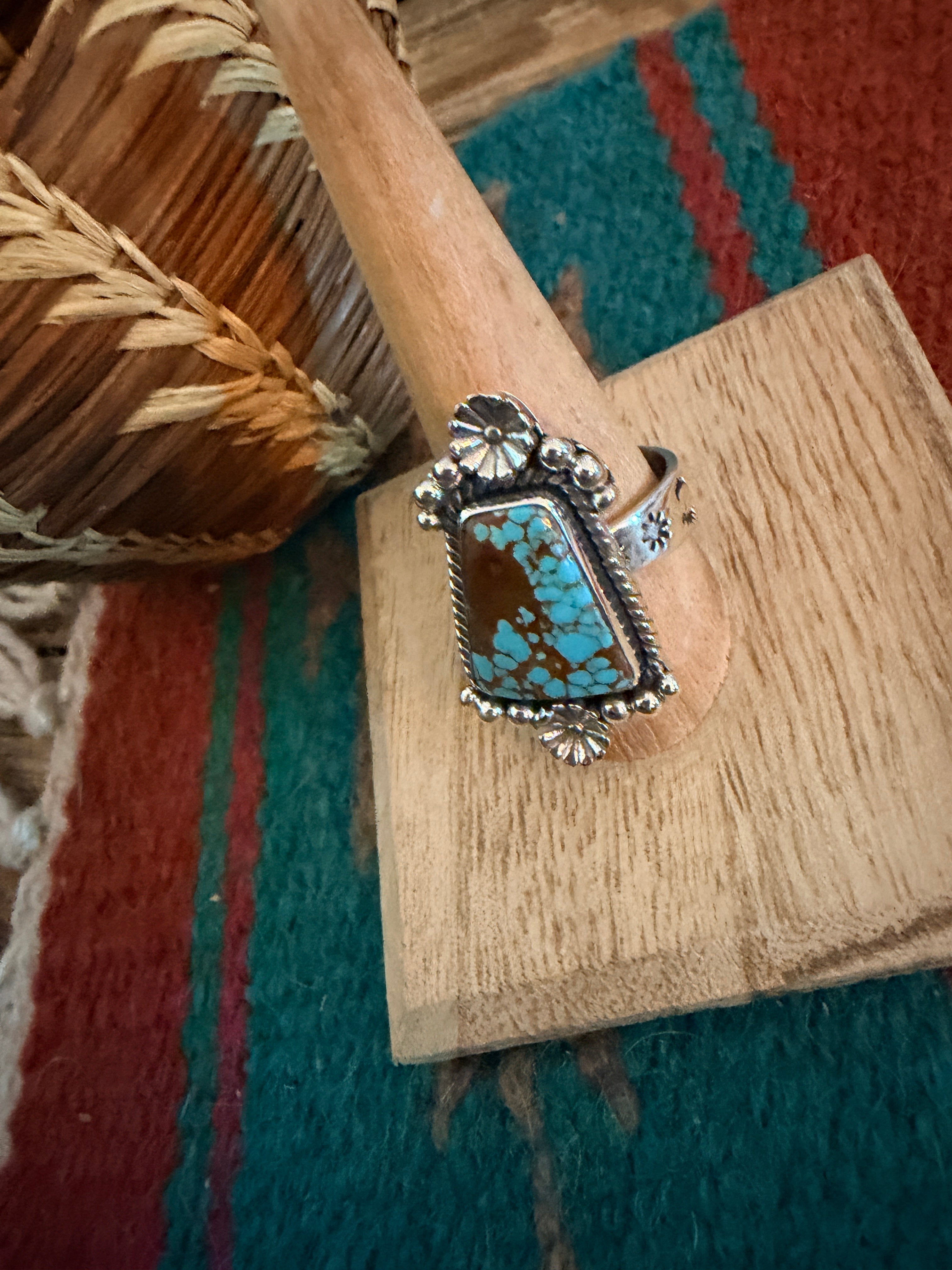 Handmade Sterling Silver Number 8 Turquoise Adjustable Ring Signed Nizhoni