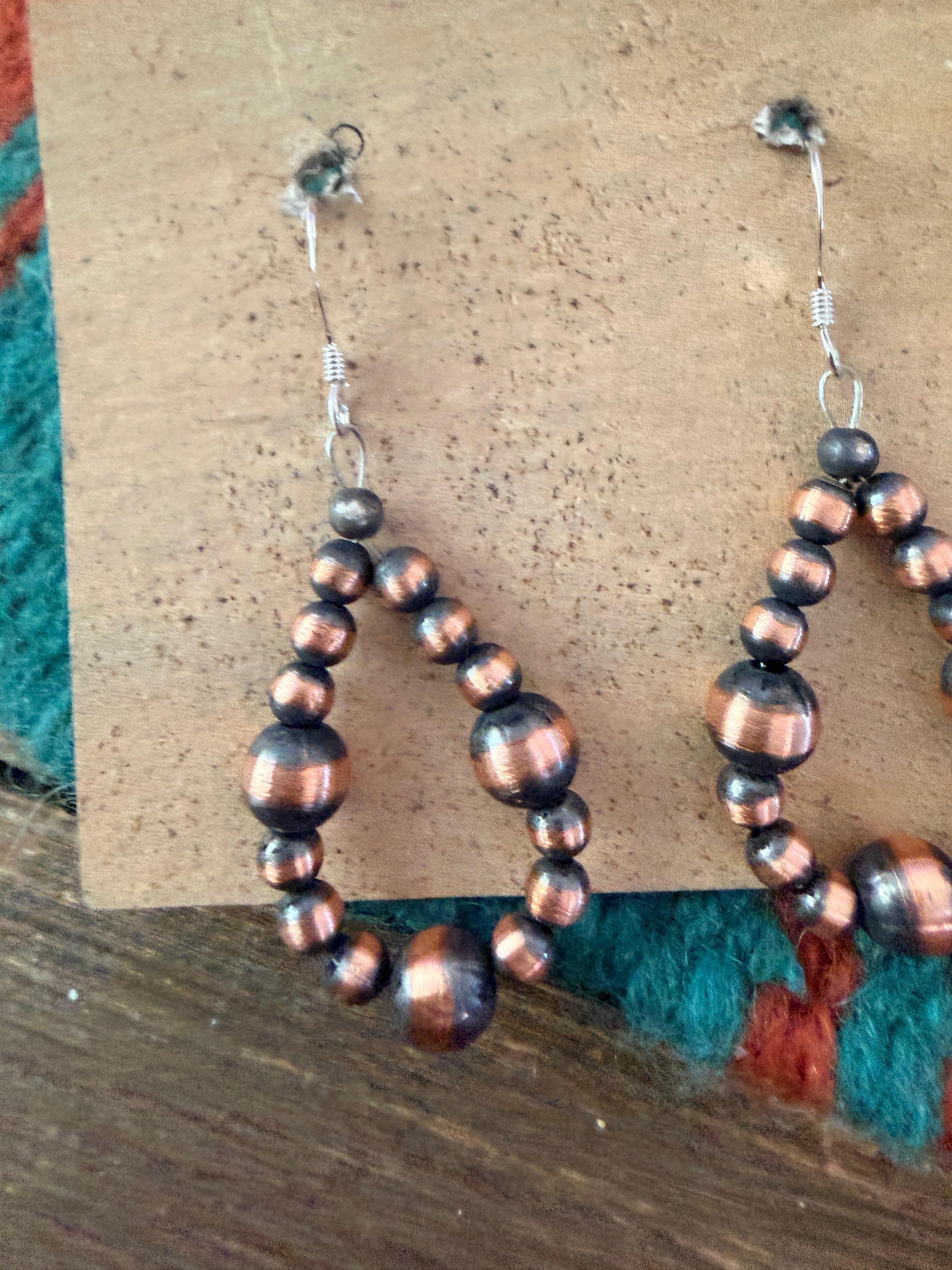 Handcrafted Copper Beaded Dangle Hoop Earrings