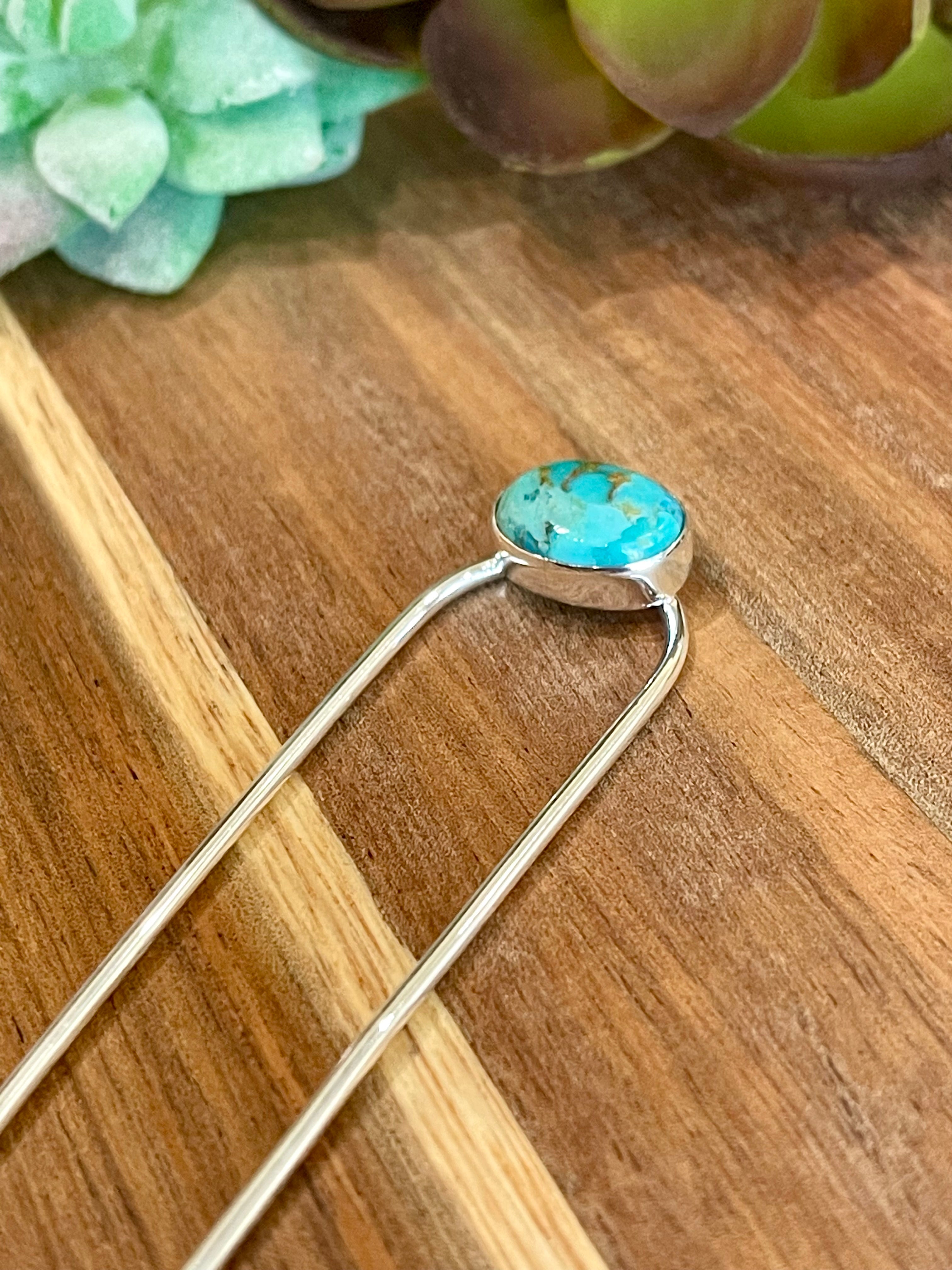 Handmade Turquoise & Sterling Silver Hair Pin