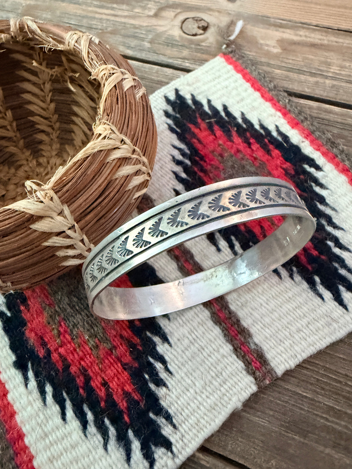 Handcrafted Sterling Silver Stamped Bangle Bracelet